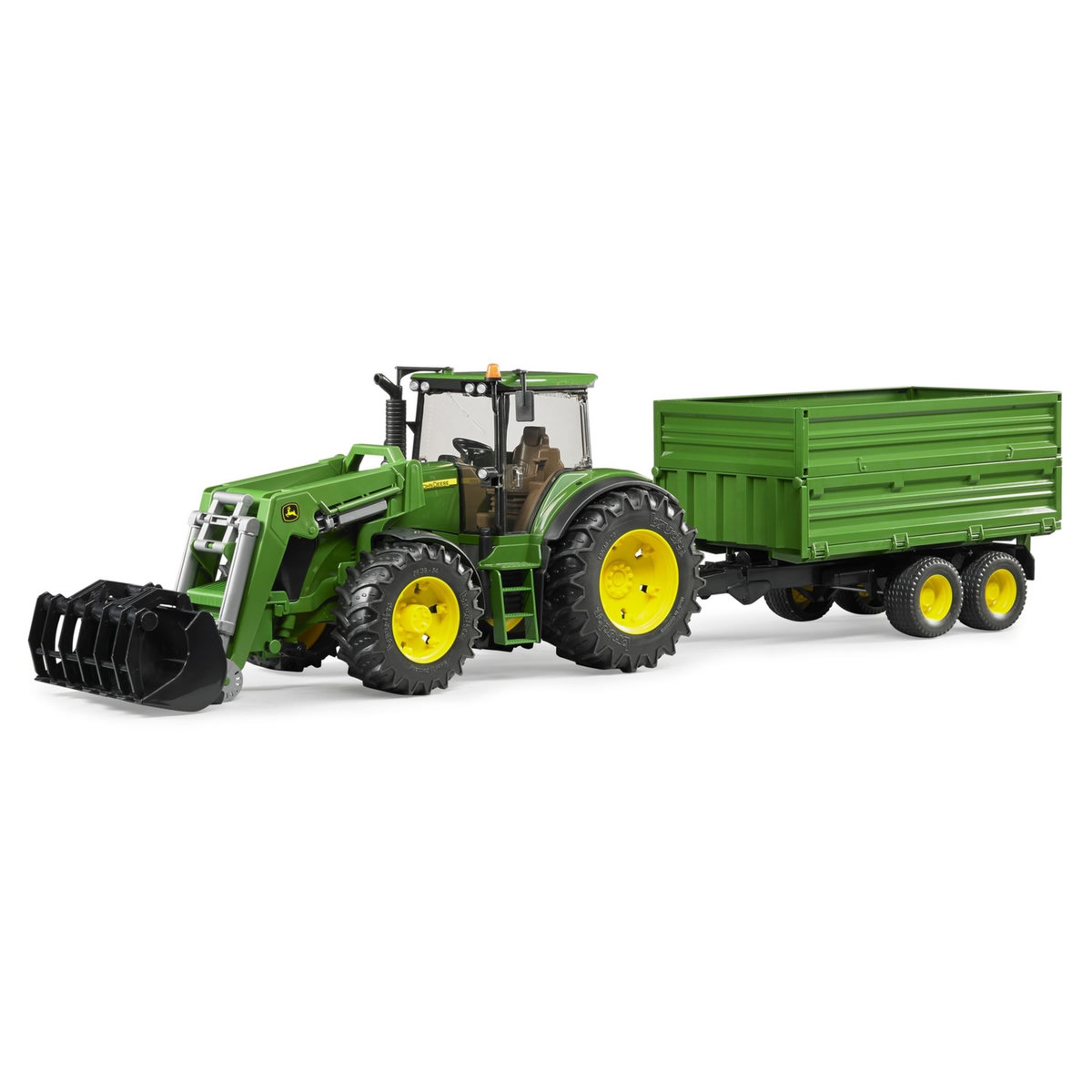 BRUDER BRU Tracteur John Deere 7930 + fourche et remorque double niveau