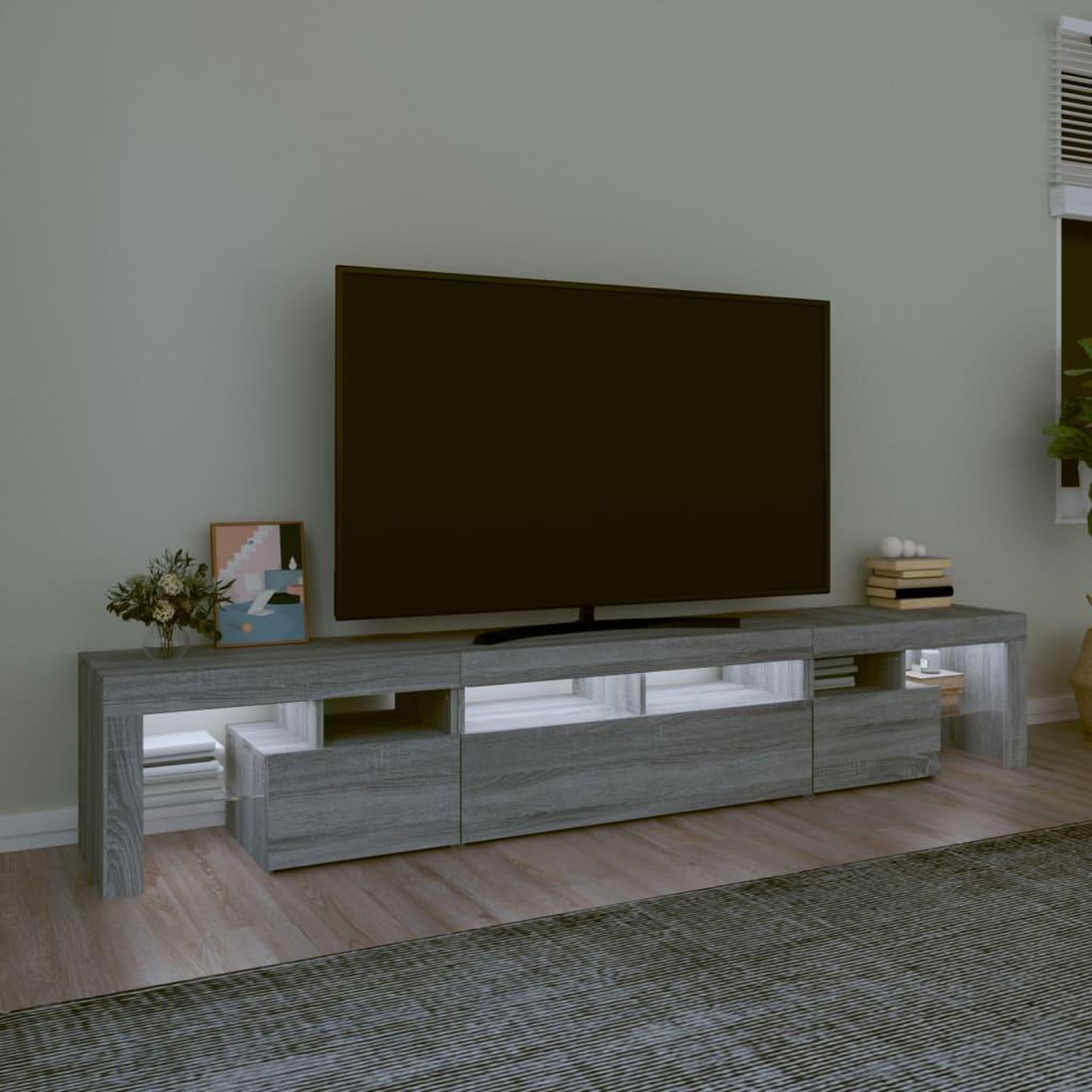 Voir la diapositive 3 : VIDAXL Meuble TV avec lumieres LED Sonoma gris 230x36,5x40 cm