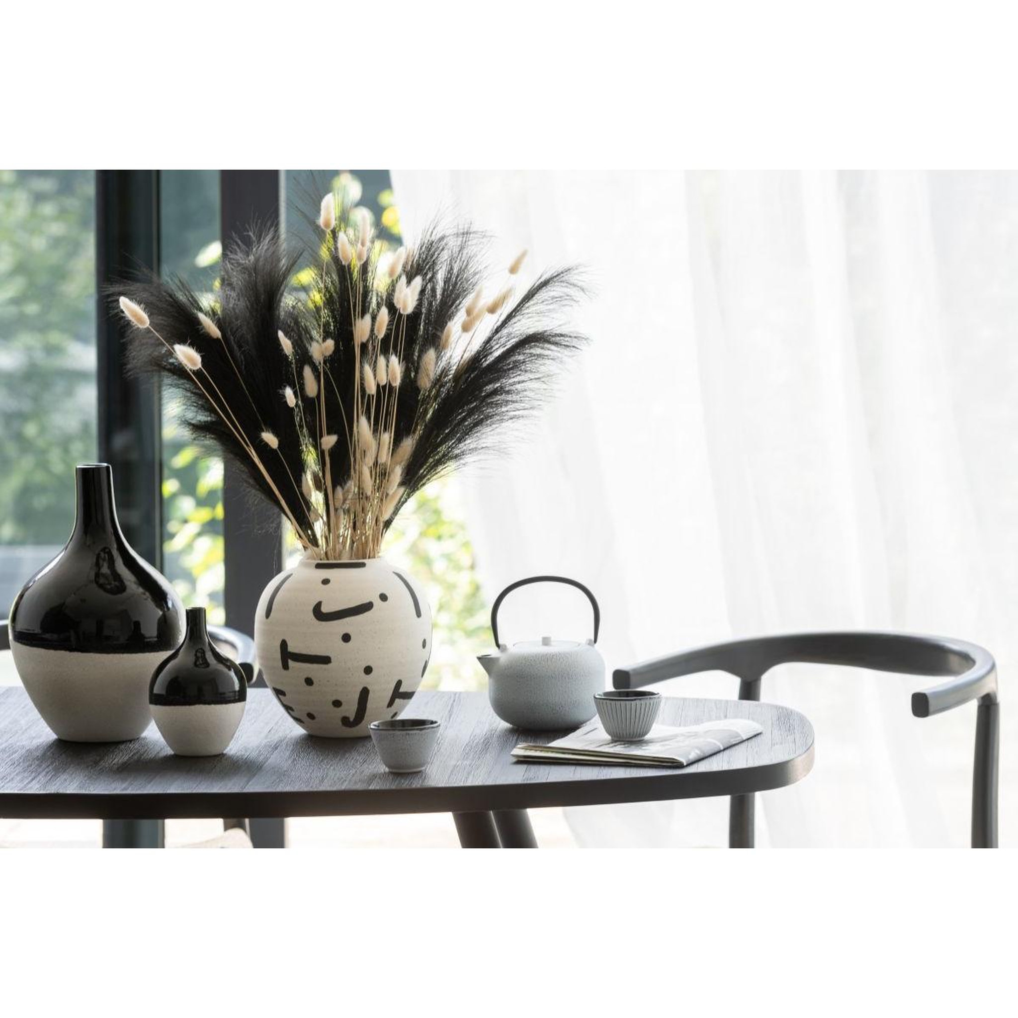 Voir la diapositive 4 : J-LINE Vase déco en porcelaine  iva  32cm noir & blanc