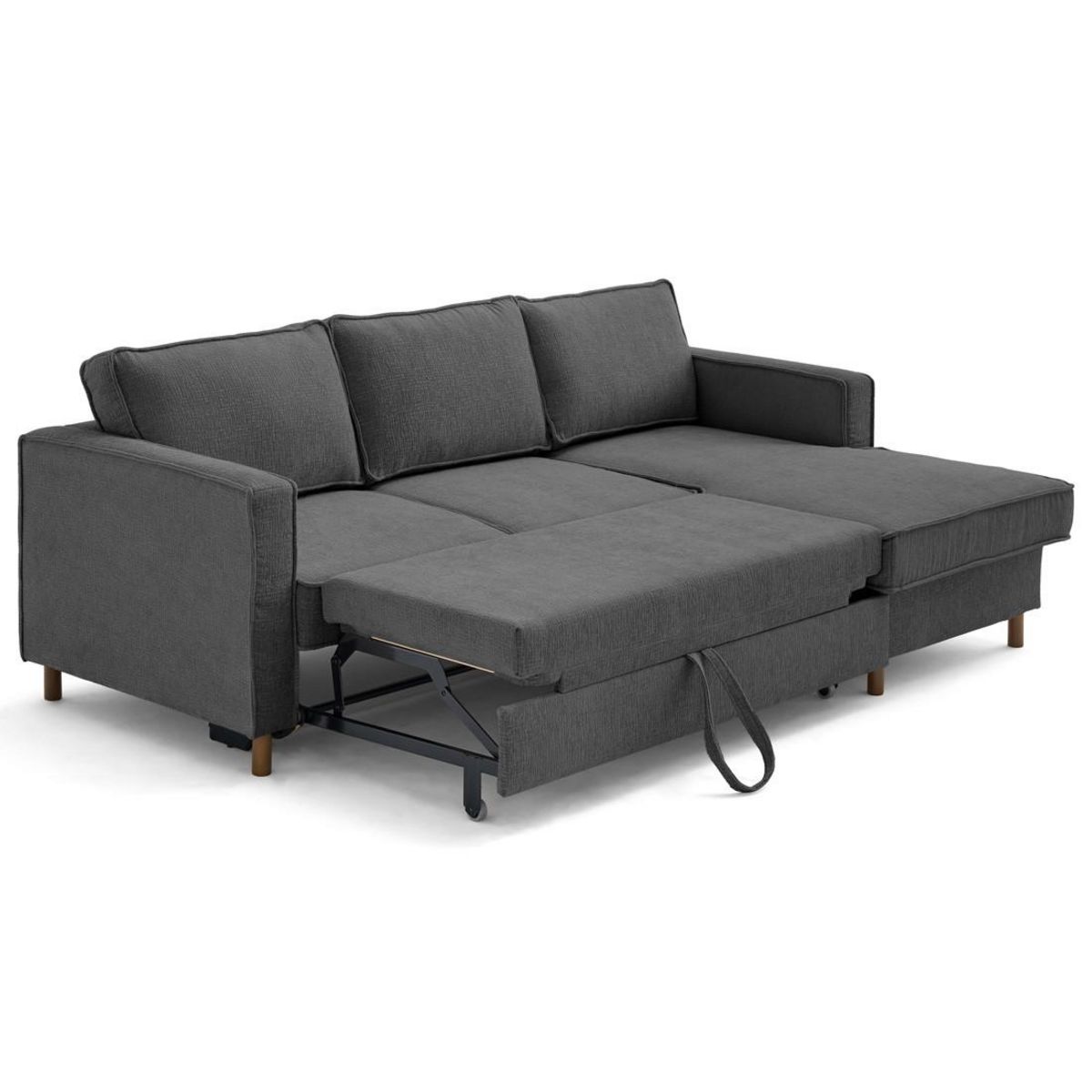 LISA DESIGN Jake - canapé d'angle droit 4 places convertible avec coffre en tissu velours relief