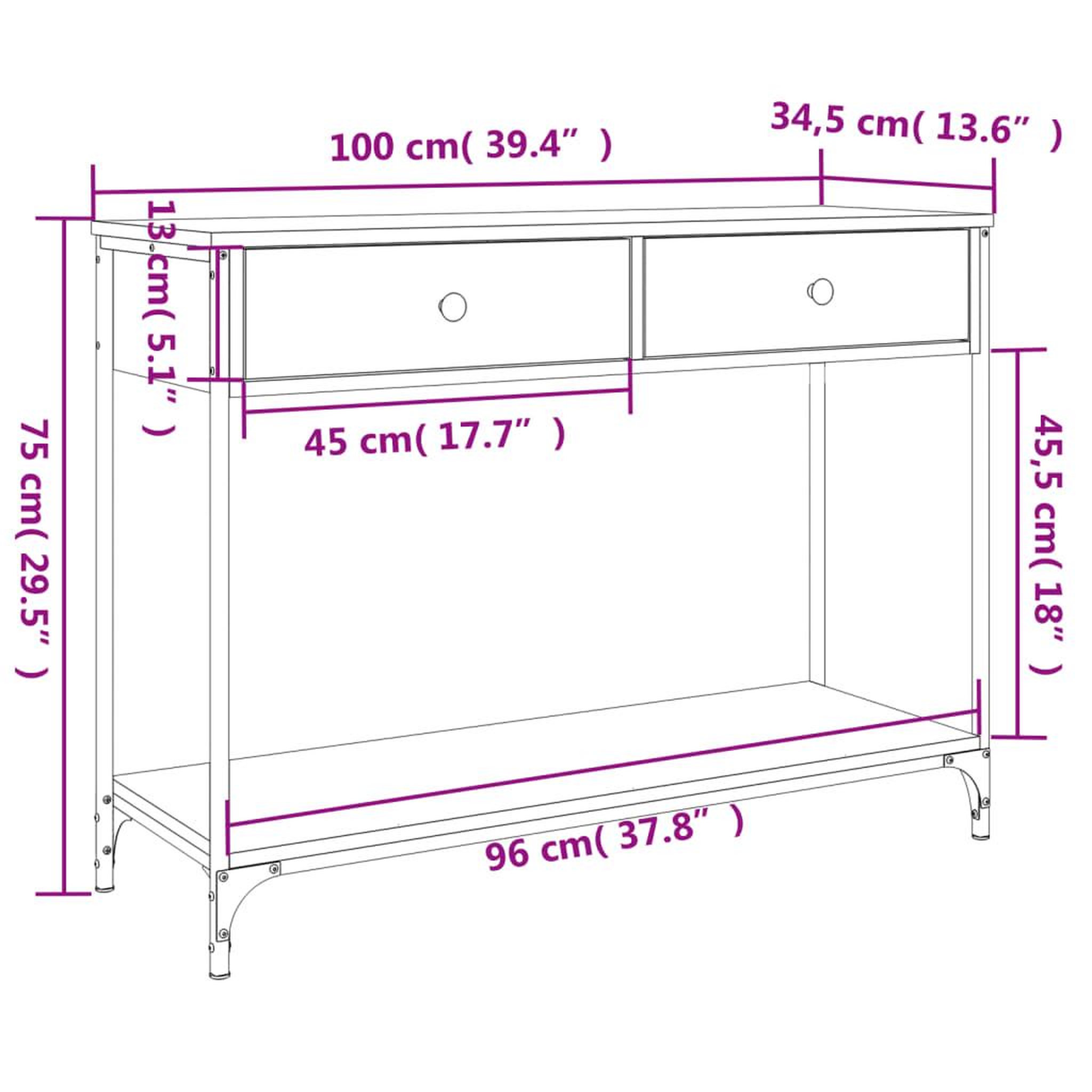 Voir la diapositive 6 : VIDAXL Table console sonoma gris 100x34,5x75 cm bois d'ingenierie