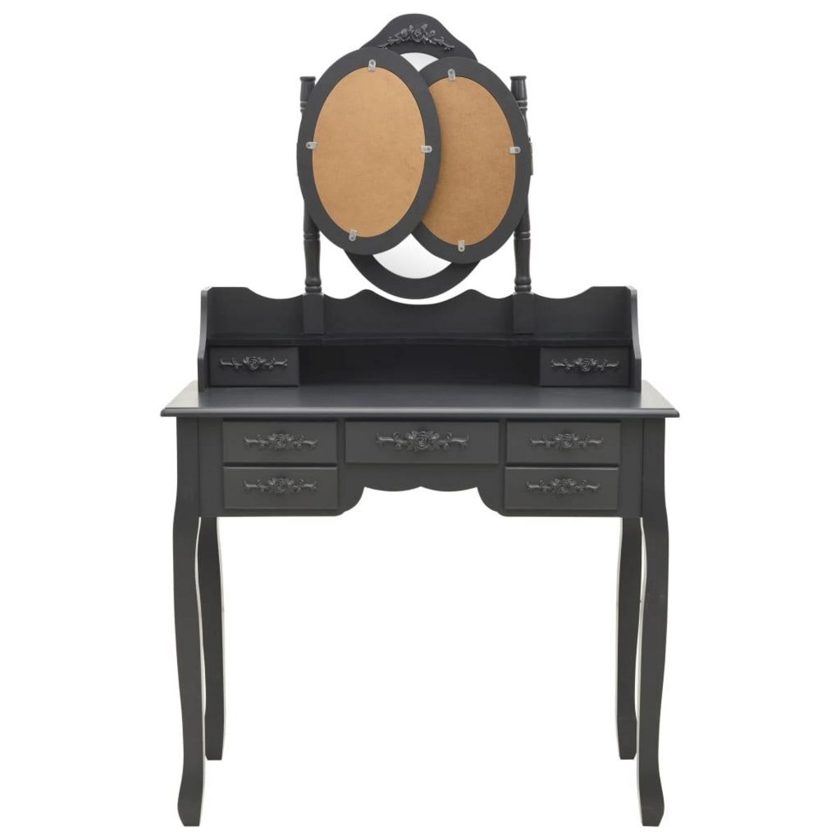 VIDAXL Coiffeuse avec tabouret et miroir pliable en 3 Gris