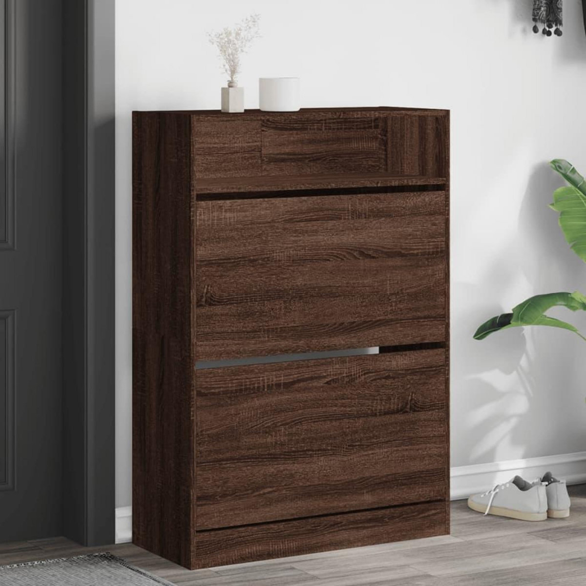 VIDAXL Armoire a chaussures 2 tiroirs rabattables chene marron