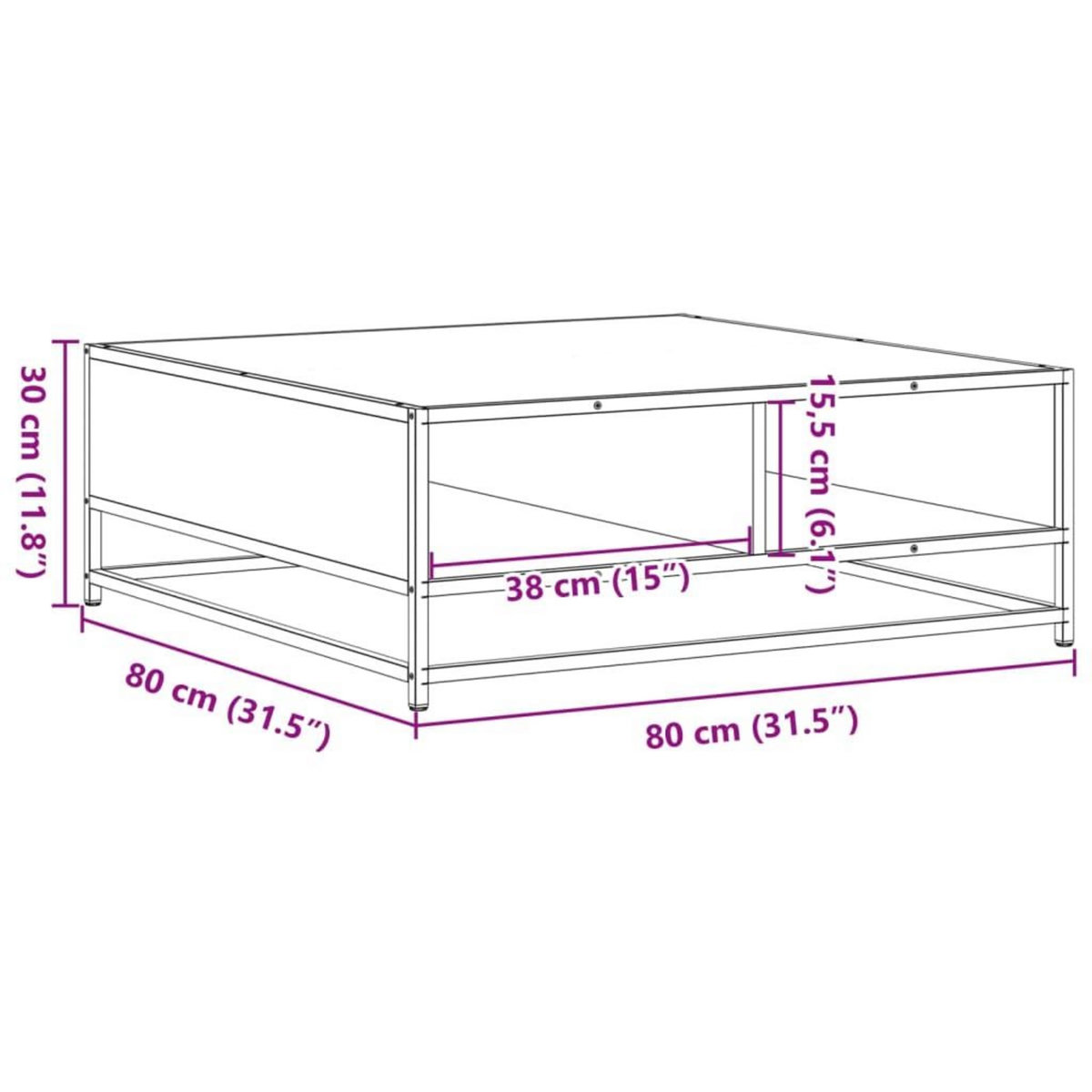 VIDAXL Table basse sonoma gris 80x80x30 cm bois d'ingenierie et metal