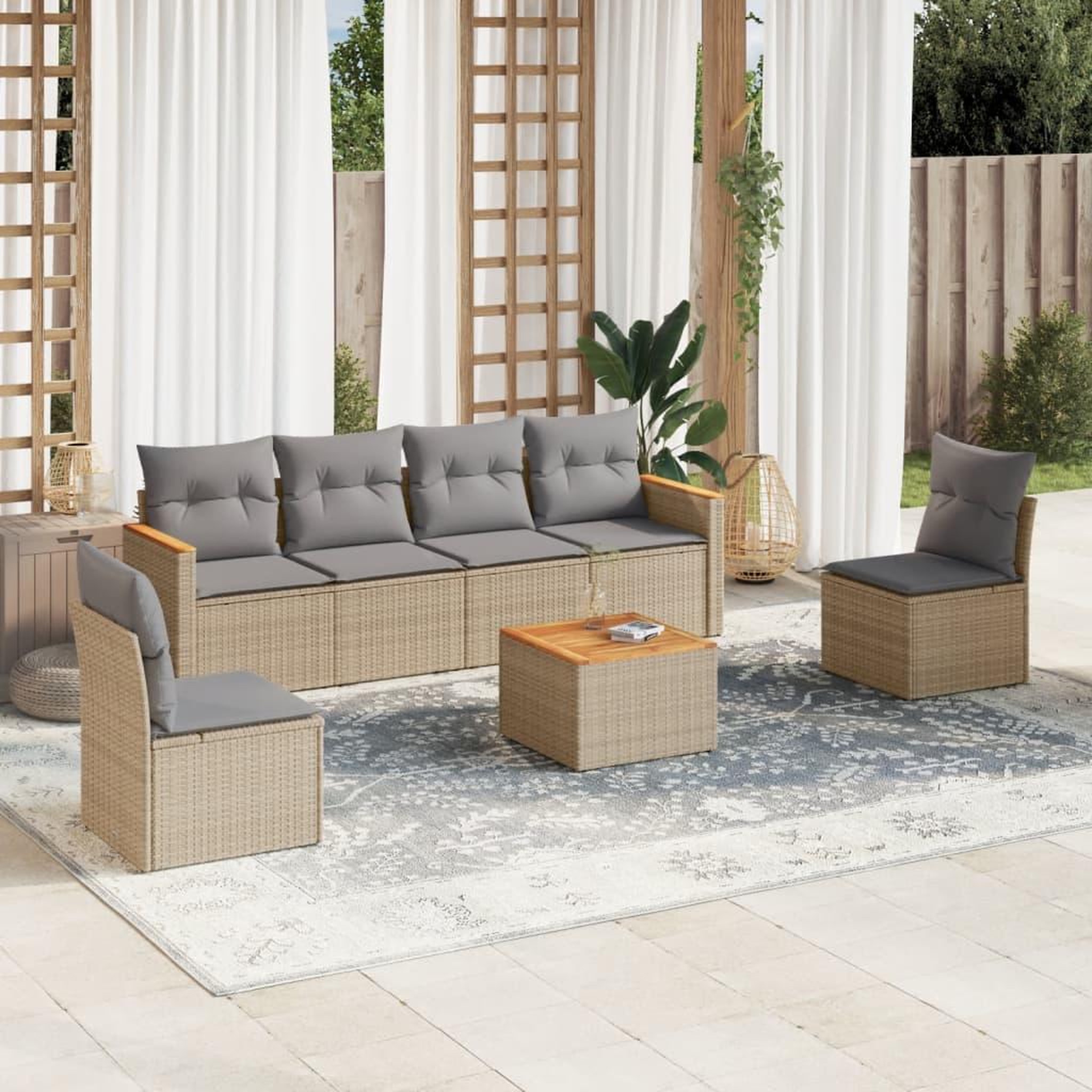 VIDAXL Salon de jardin avec coussins 7pcs melange beige resine tressee