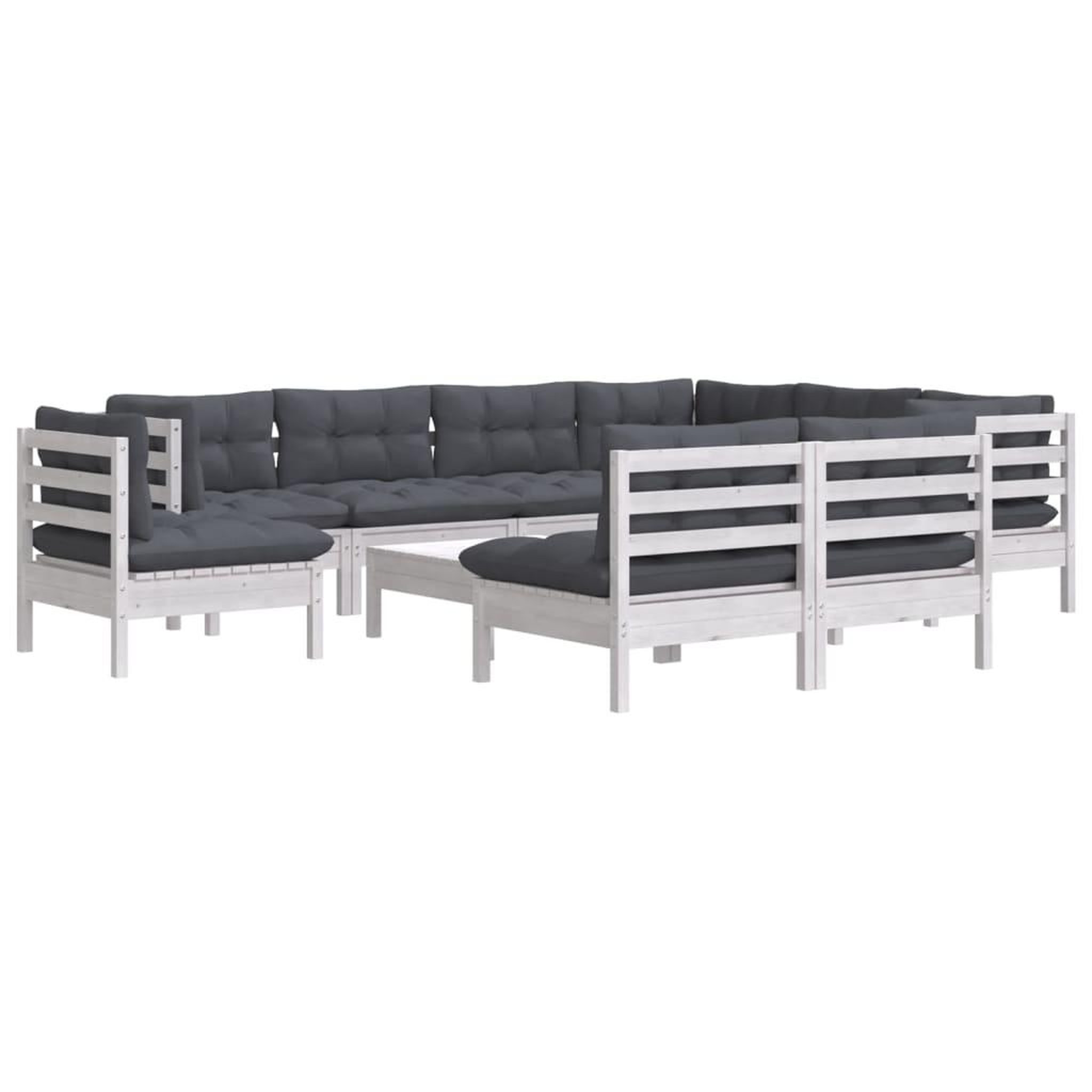 Voir la diapositive 3 : VIDAXL Salon de jardin 10 pcs avec coussins blanc bois de pin massif