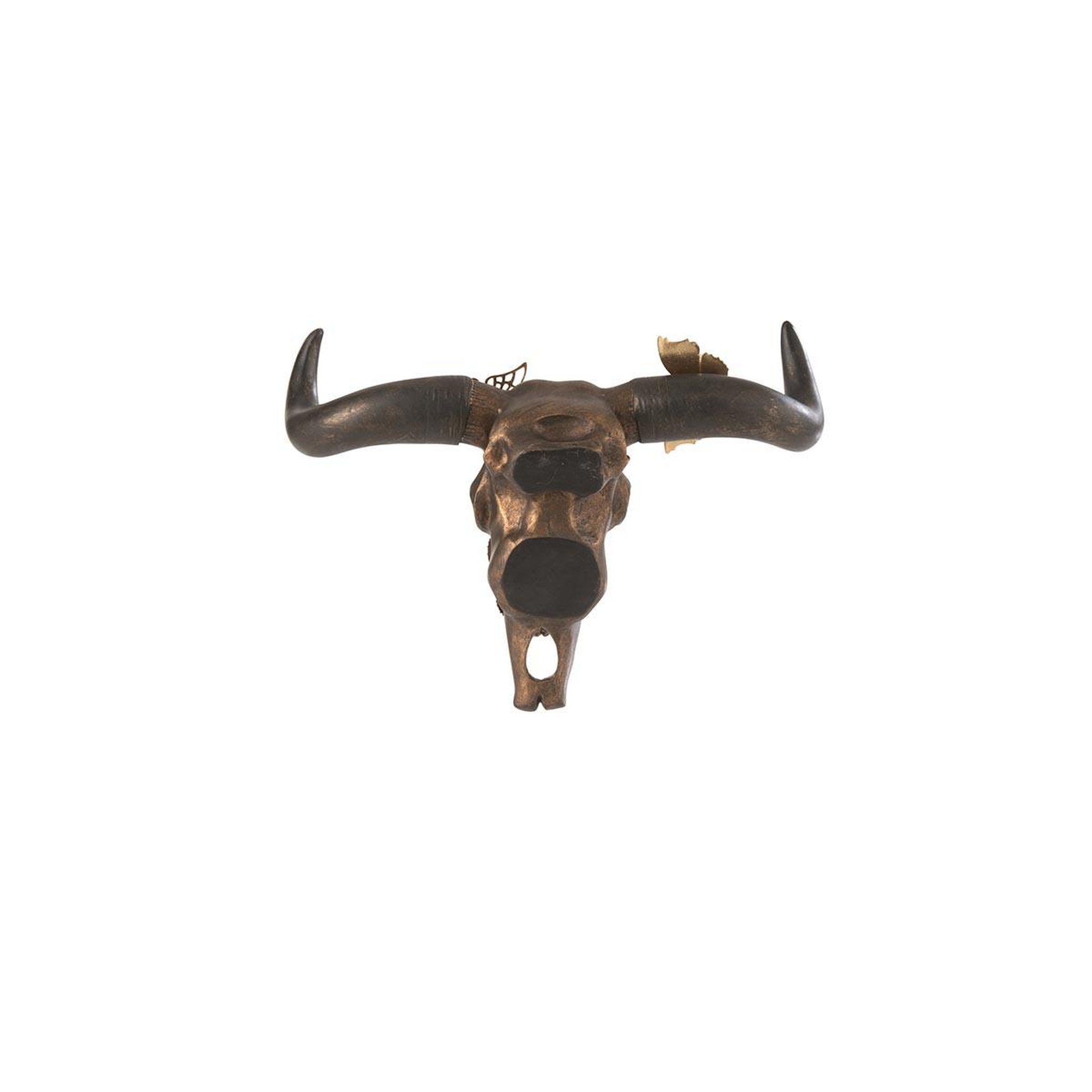 Voir la diapositive 2 : J-LINE Crâne déco murale  papillons  30cm marron