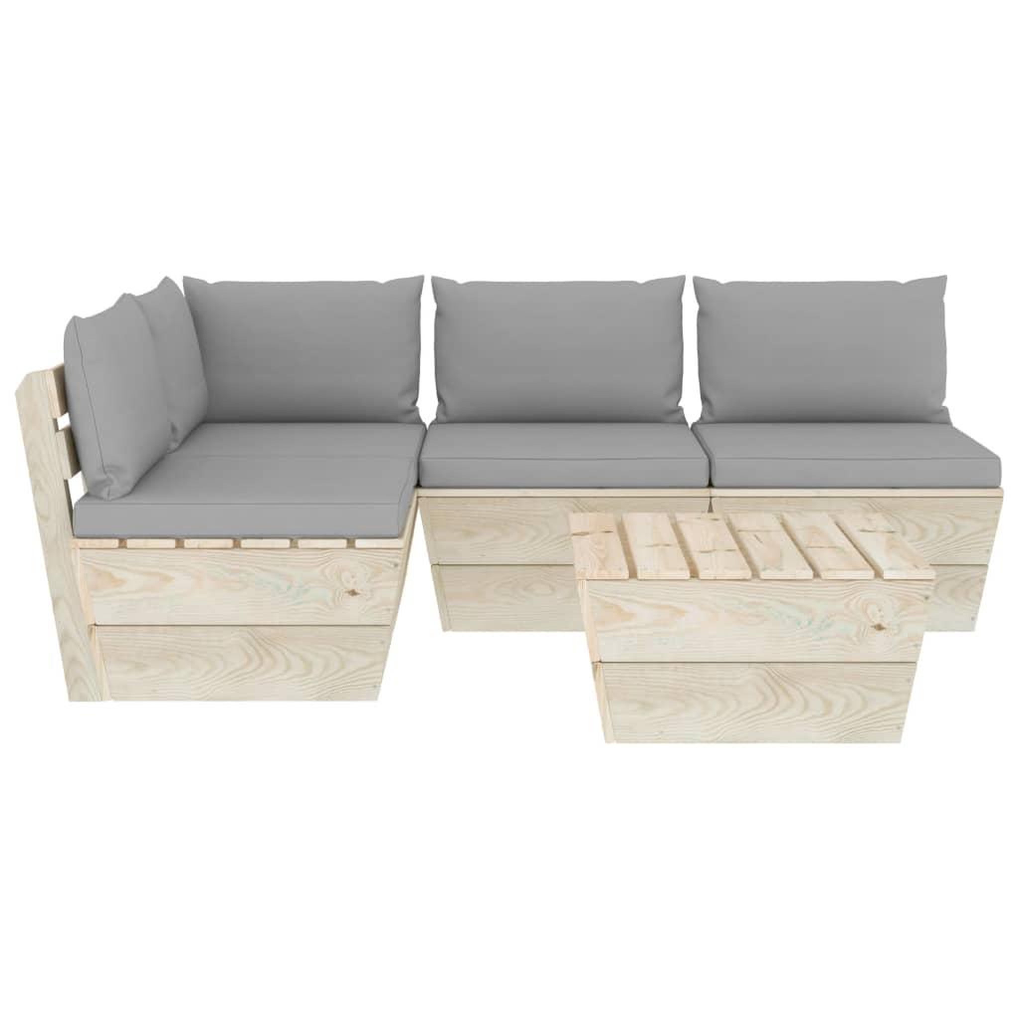 Voir la diapositive 3 : VIDAXL Salon de jardin palette 5 pcs avec coussins bois d'epicea