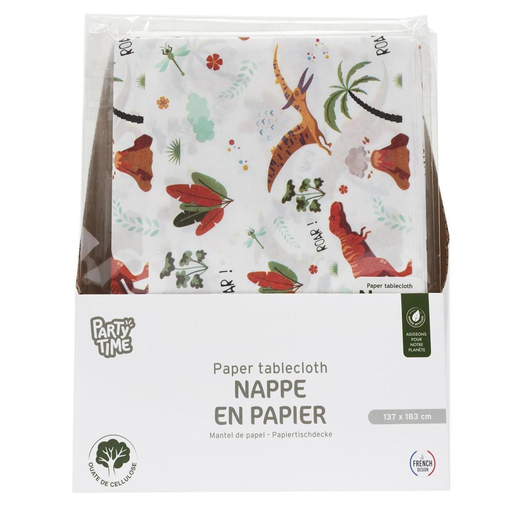 Voir la diapositive 3 : PARTY TIME Nappe en papier  dinosaure  137x183cm blanc