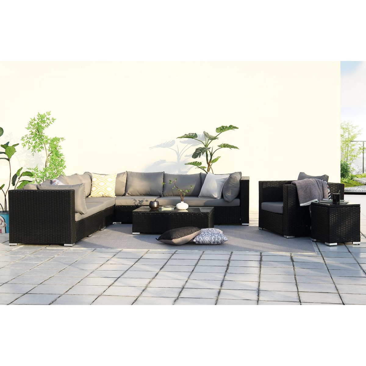 CONCEPT USINE Salon de jardin modulable 6 places en résine gris et beige SALENTO