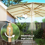Voir la diapositive 5 : OUTSUNNY Parasol de jardin style exotique XXL dim. 455 x 265 cm ouverture fermeture manivelle acier effet bois tissu beige clair