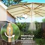 Voir la diapositive 5 : OUTSUNNY Parasol de jardin style exotique XXL dim. 455 x 265 cm ouverture fermeture manivelle acier effet bois tissu beige clair