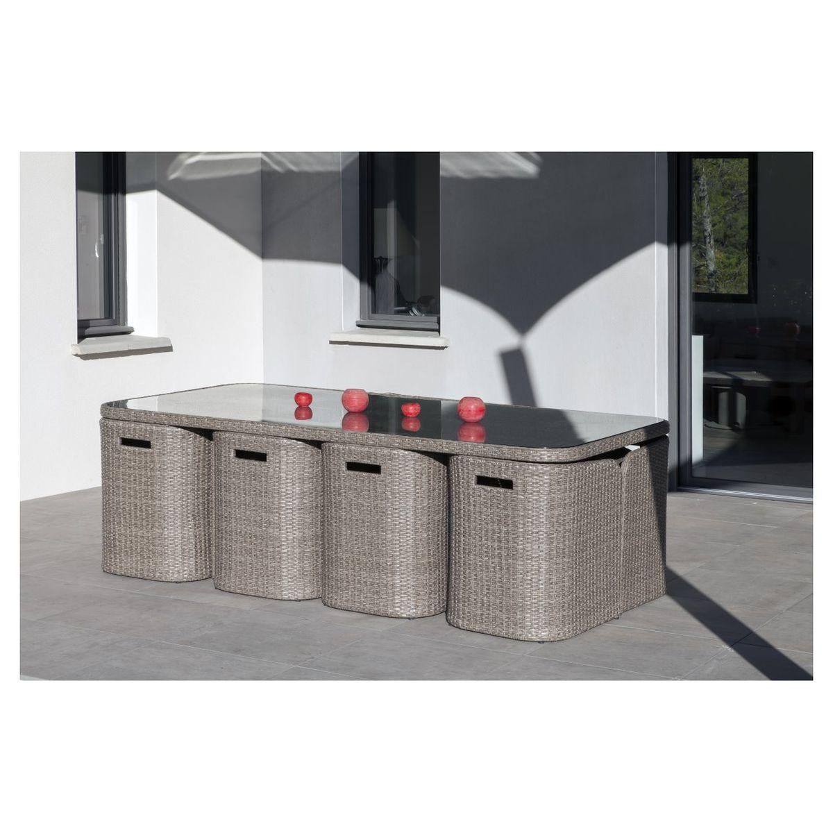 Salon repas de jardin 8 personnes en résine tréssée LAVANDE + housse