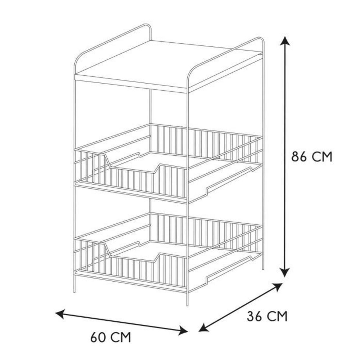 Paris Prix Desserte 2 Étagères & 2 Tiroirs  Métal  86cm Noir