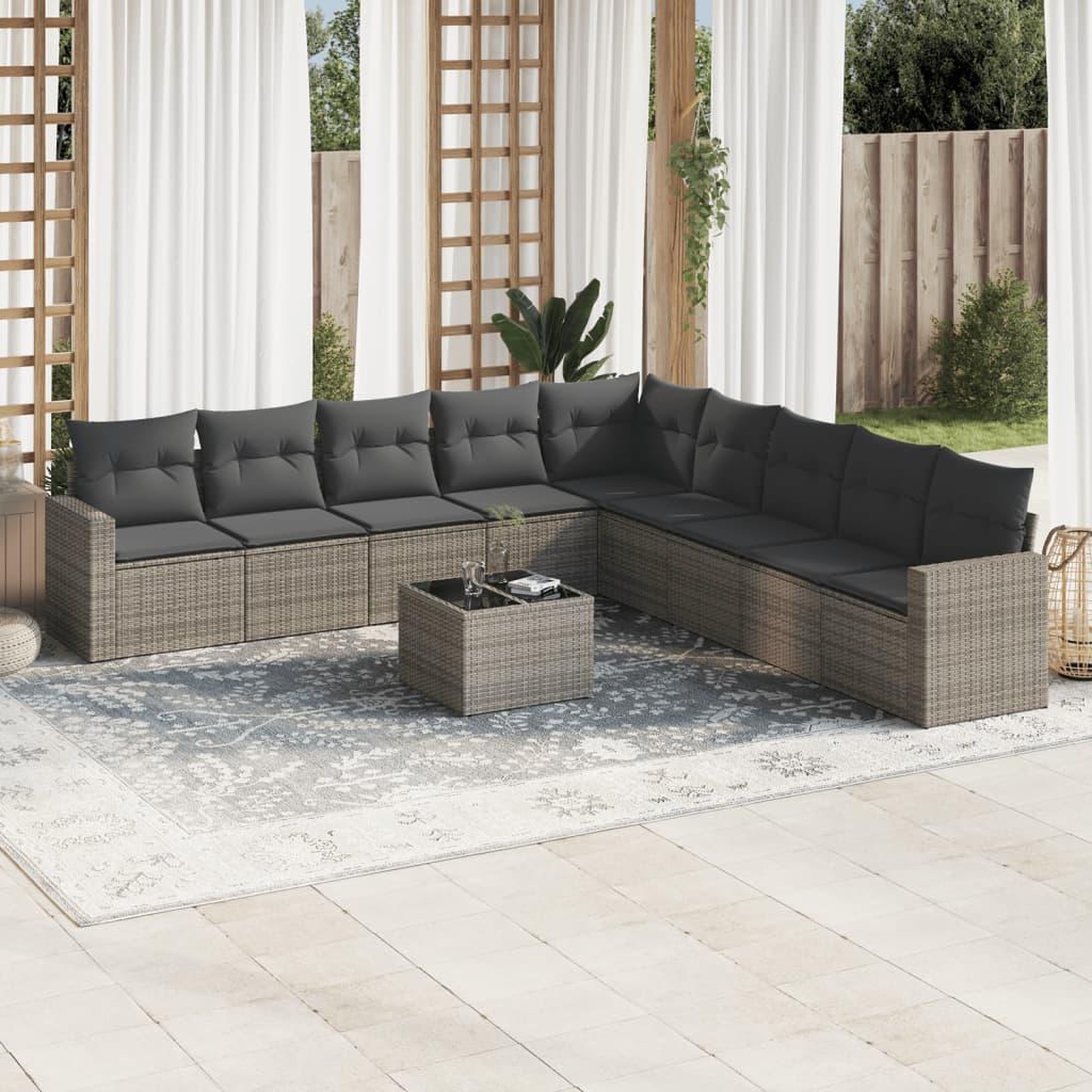 VIDAXL Salon de jardin avec coussins 10 pcs gris resine tressee