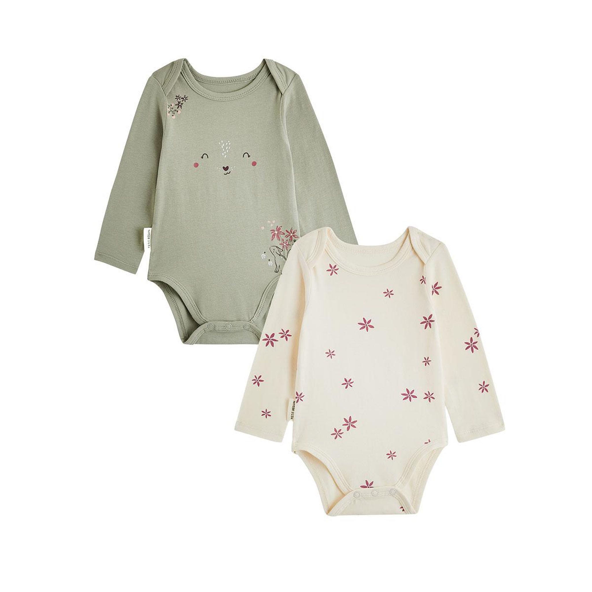 PETIT BEGUIN Lot de 2 bodies bébé manches longues Misti. Coloris disponibles : Vert