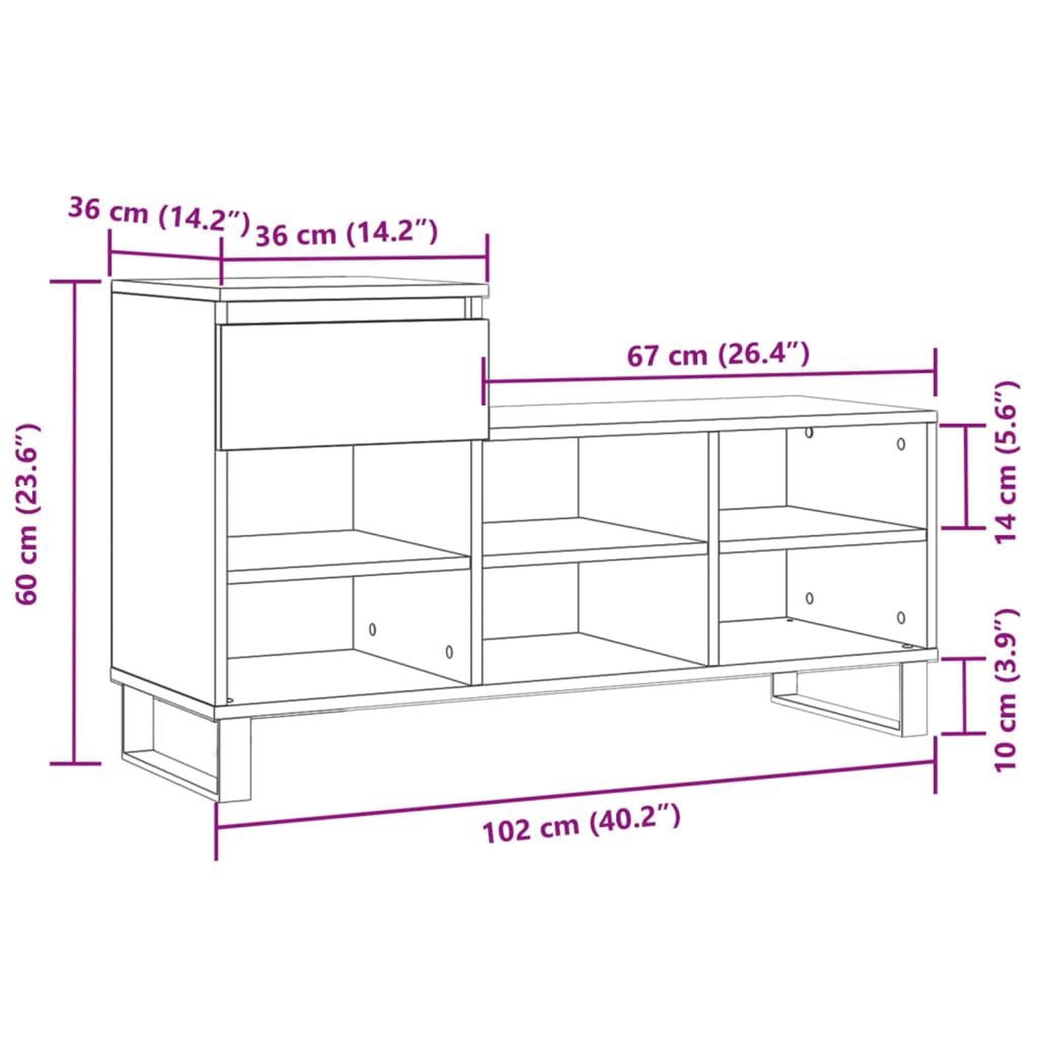 Voir la diapositive 6 : VIDAXL Armoire a chaussures Sonoma gris 102x36x60 cm Bois d'ingenierie