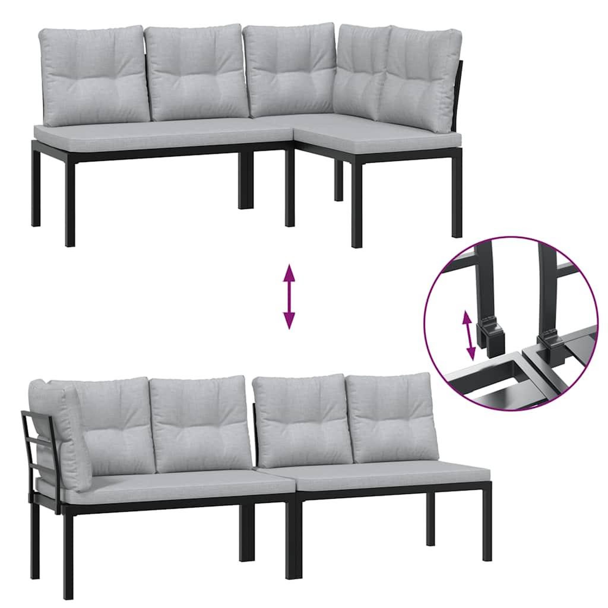 Voir la diapositive 5 : VIDAXL Ensemble de banc de jardin avec coussins 3 pcs noir