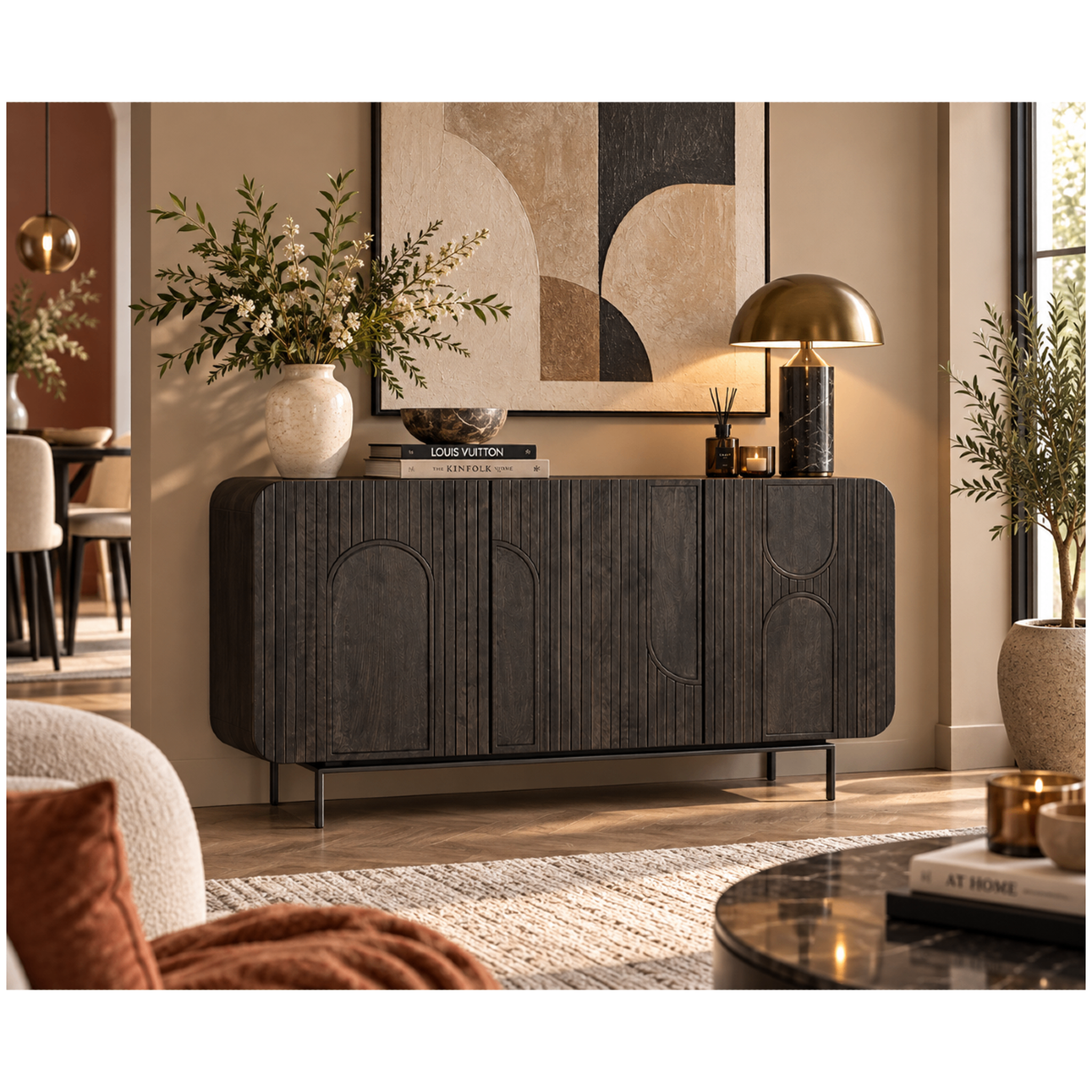 Voir la diapositive 2 : JLC KREATION Petit buffet 3 portes en manguier noir mira 150cm