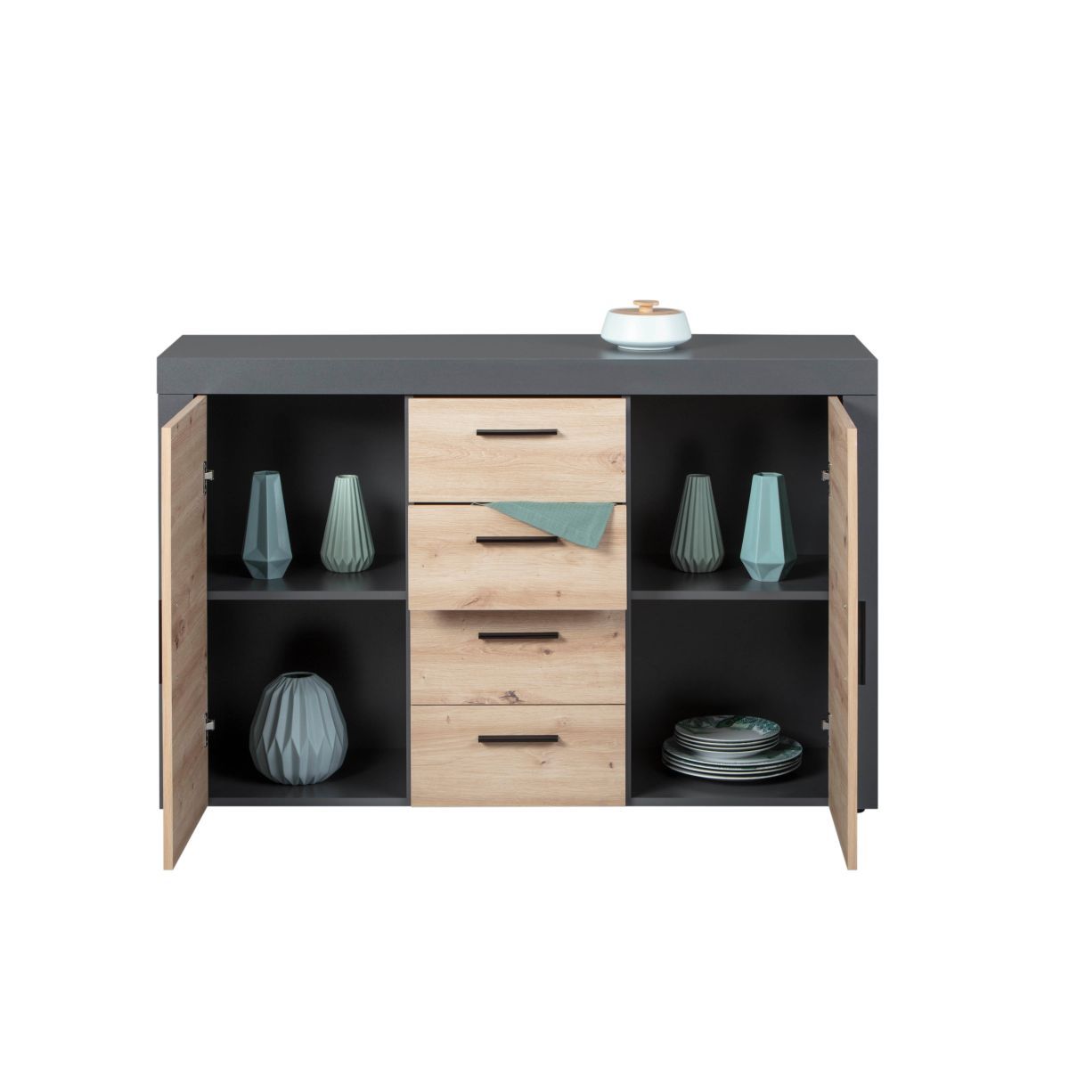 Commode meuble de rangement 2 porte 4 tiroirs L134cm BETO