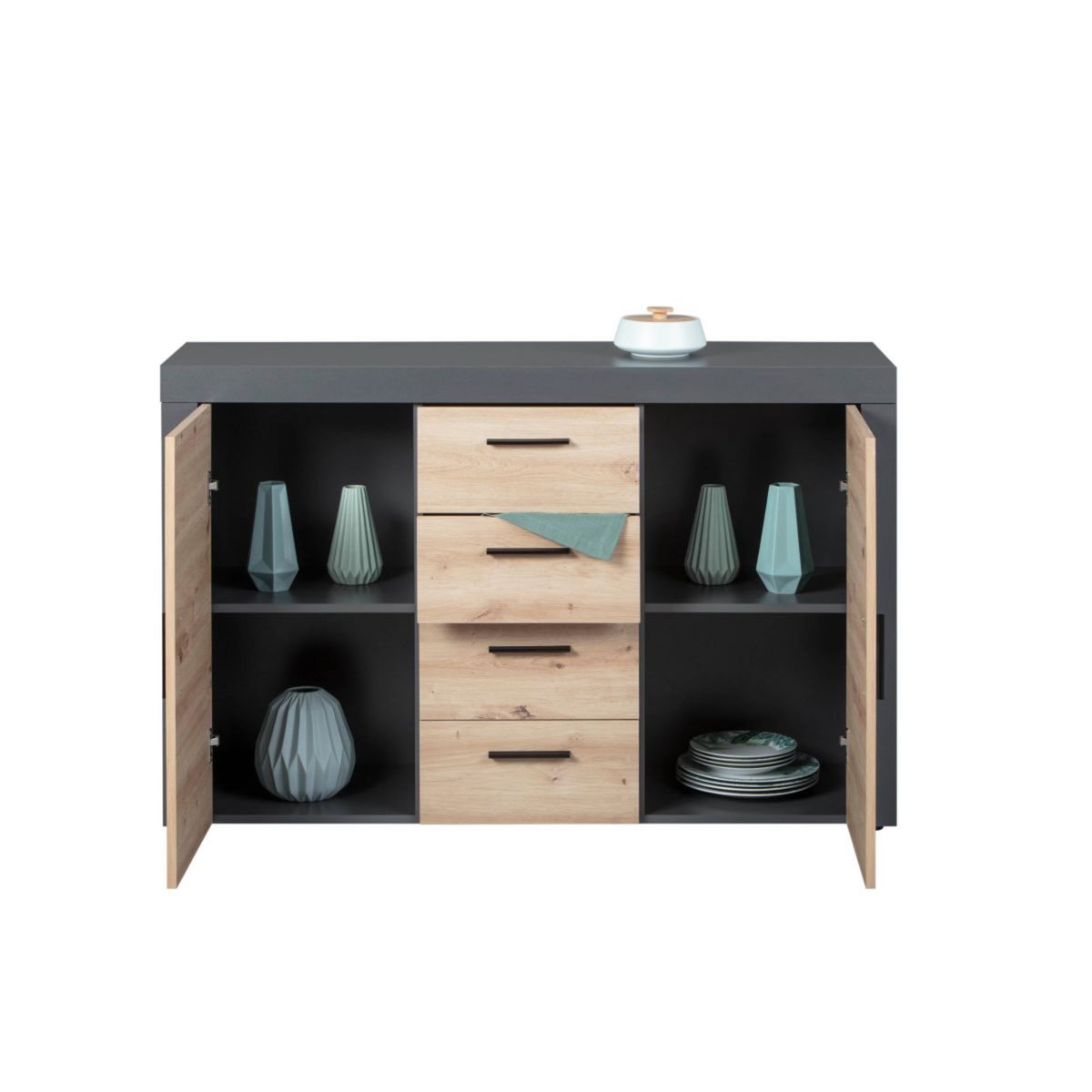 Commode meuble de rangement 2 porte 4 tiroirs L134cm BETO