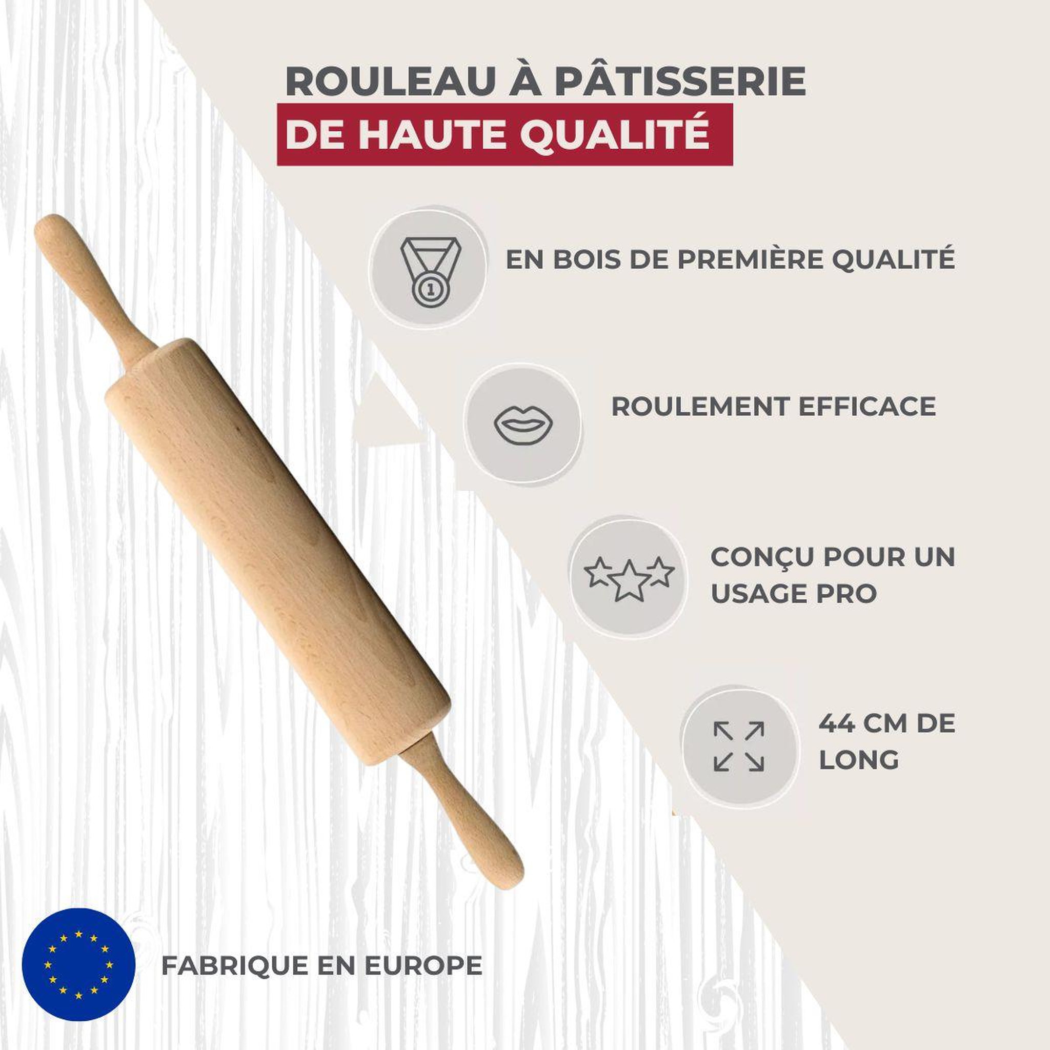 Voir la diapositive 2 : ZENKER Rouleau à pâtisserie en bois 25 cm fackelmann wood edition