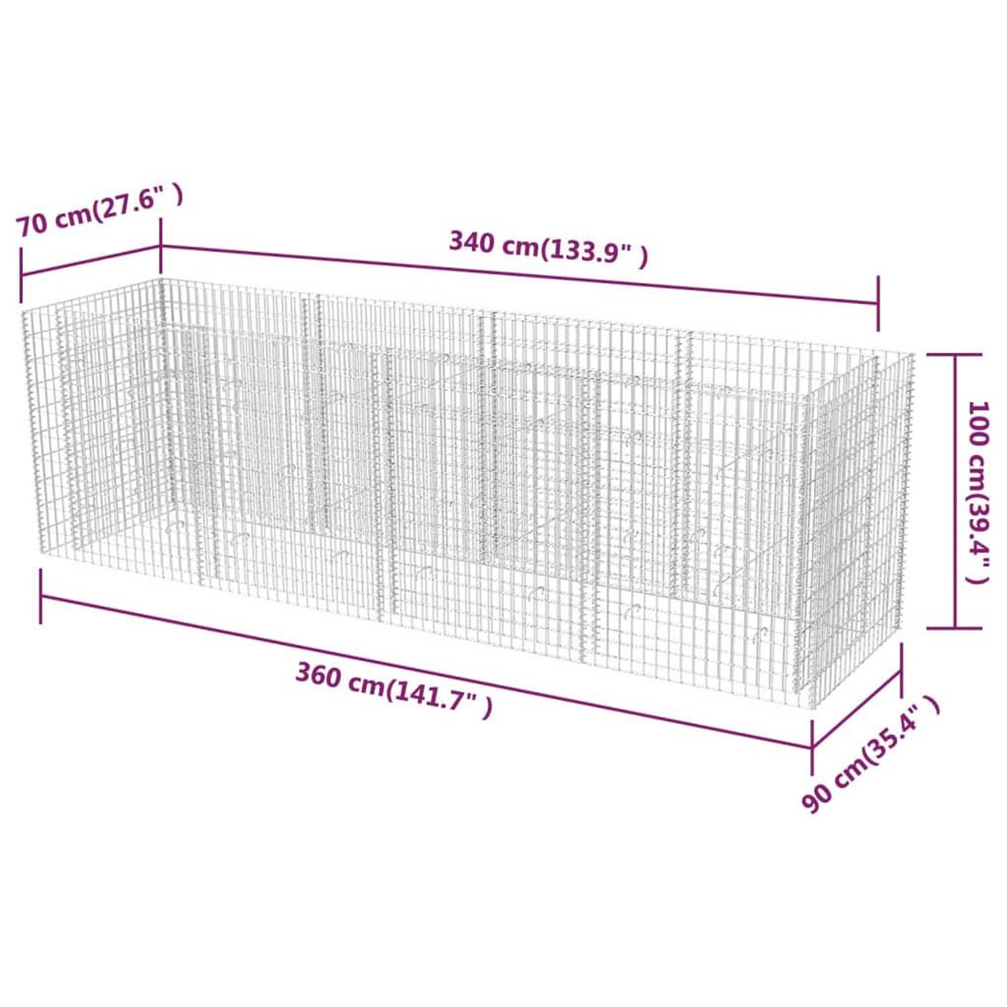 Voir la diapositive 6 : VIDAXL Lit sureleve a gabion Acier 360x90x100 cm