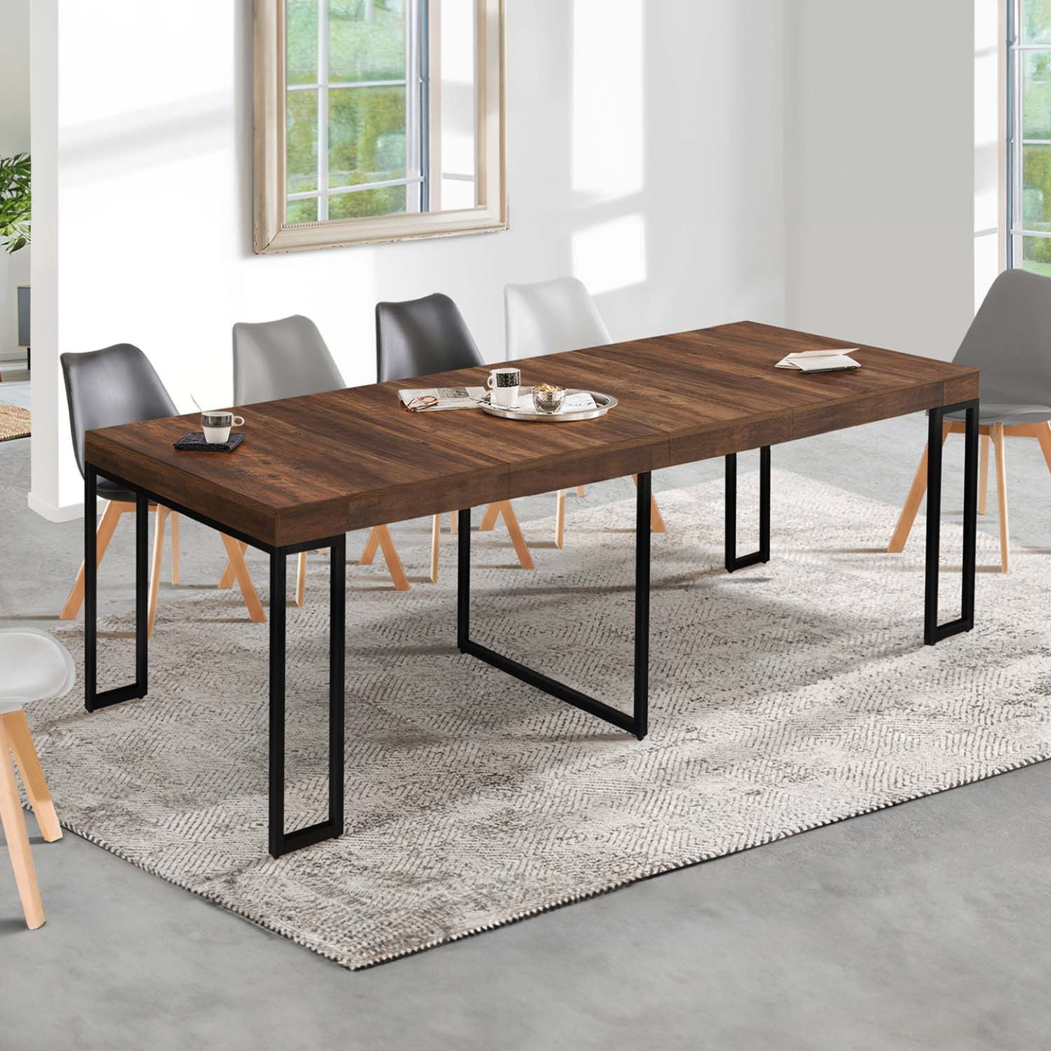 Voir la diapositive 2 : ID MARKET Table console extensible toronto 10 personnes 235 cm bois foncé noyer design industriel
