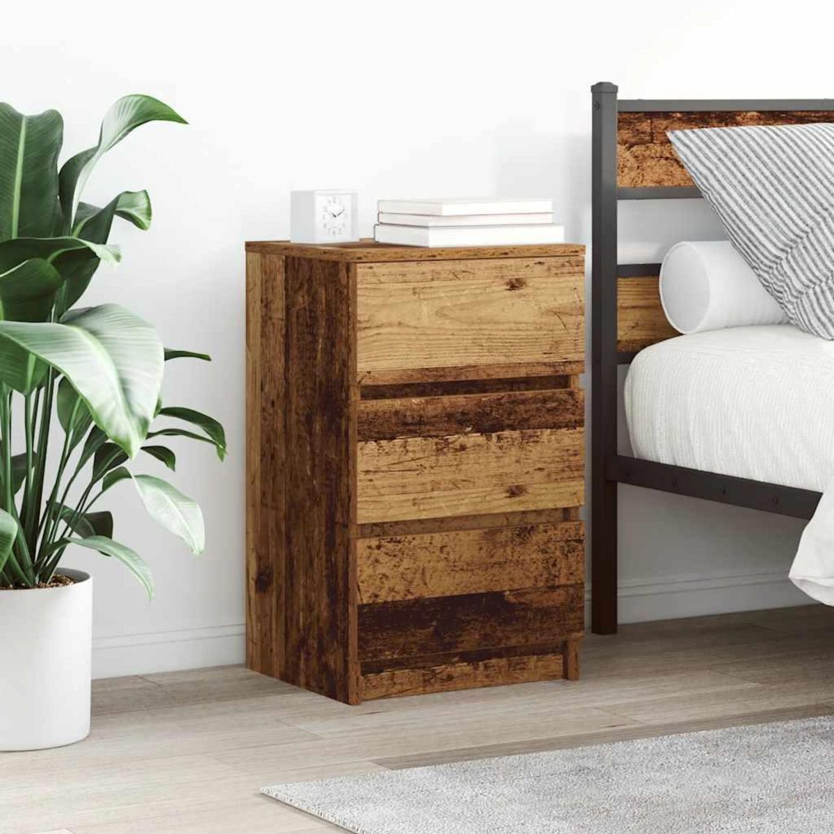 VIDAXL Tables de chevet avec 3 tiroirs 2 pcs vieux bois 39x35x65 cm