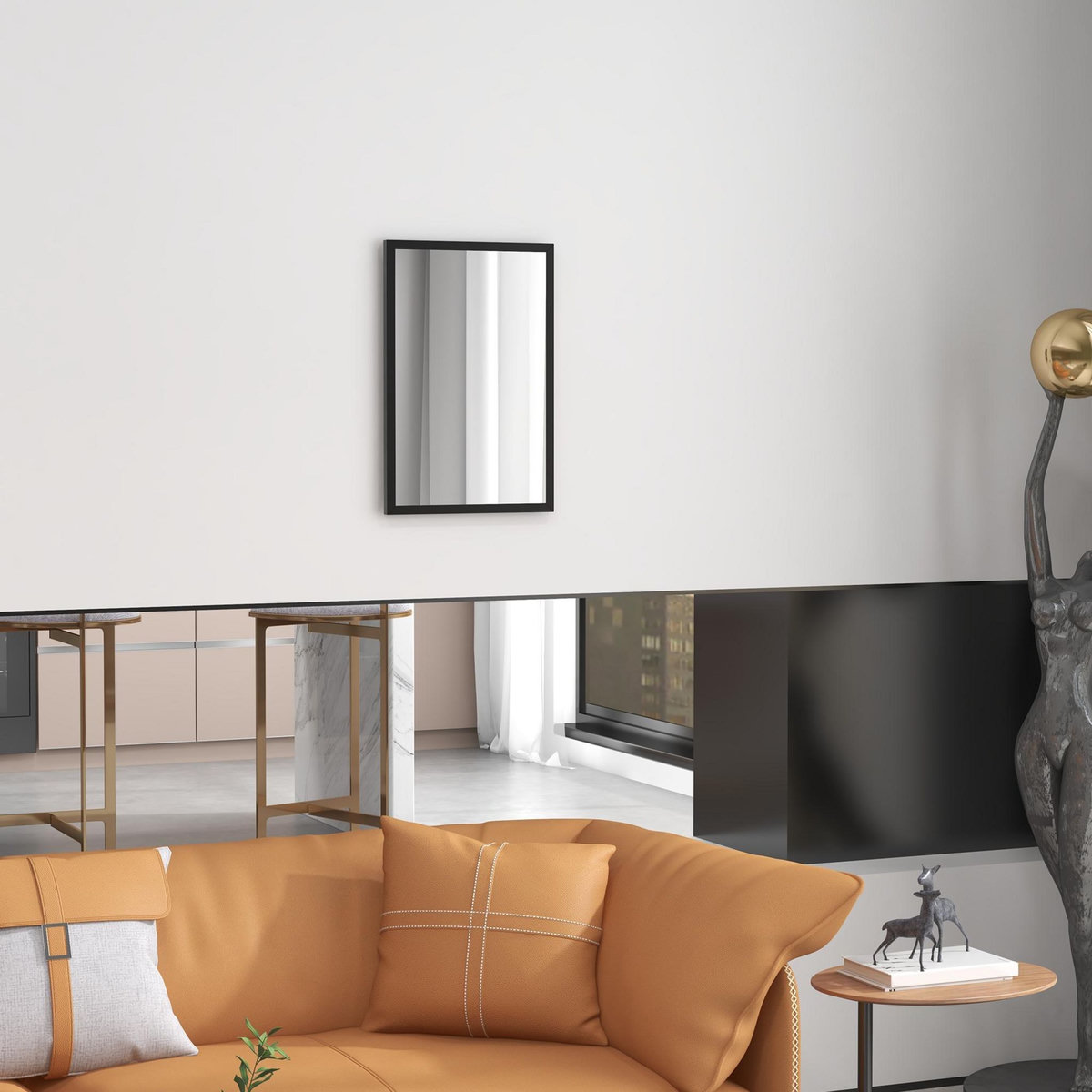 HOMCOM Miroir mural rectangulaire dim. 40L x 60H cm cadre bois noir