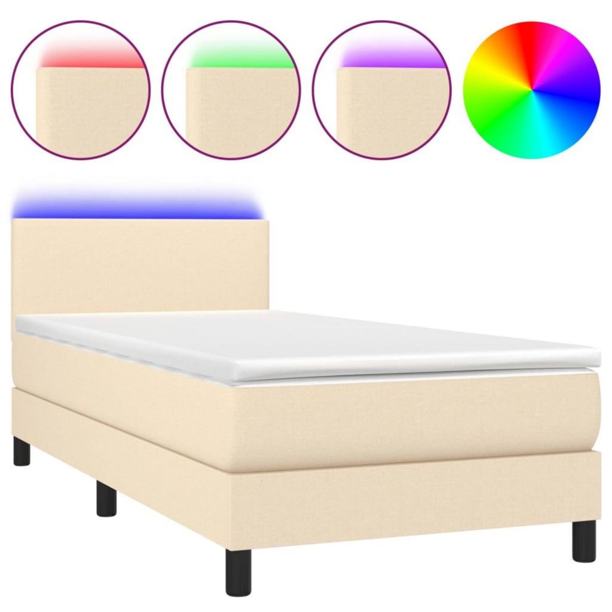 VIDAXL Sommier a lattes de lit avec matelas LED Creme 80x200cm Tissu