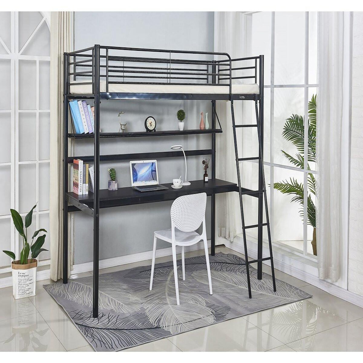 Habitat et Jardin Lit mezzanine avec bureau  Alona  - 90 x 190 cm - Noir