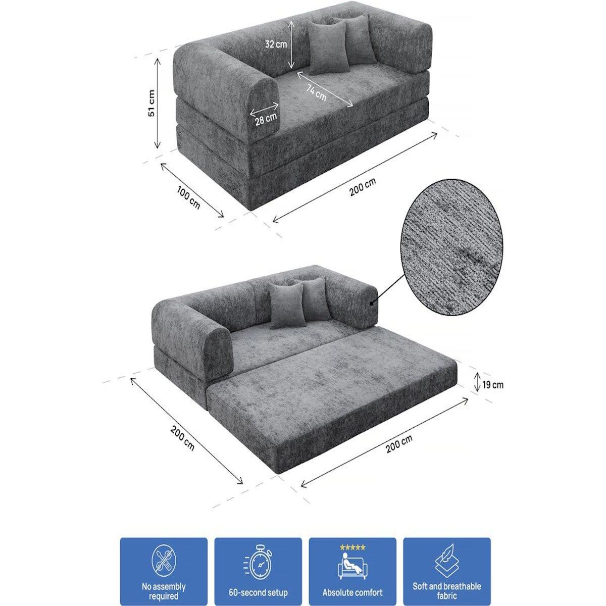 Habitat et Jardin Canapé droit convertible en tissu texturé  Elior  - 3 places - Gris foncé