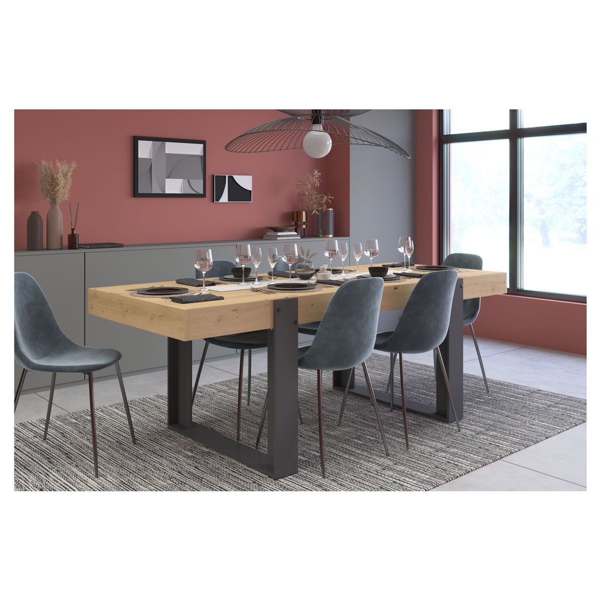 Table de séjour fixe style industriel L224cm TRAVEL 