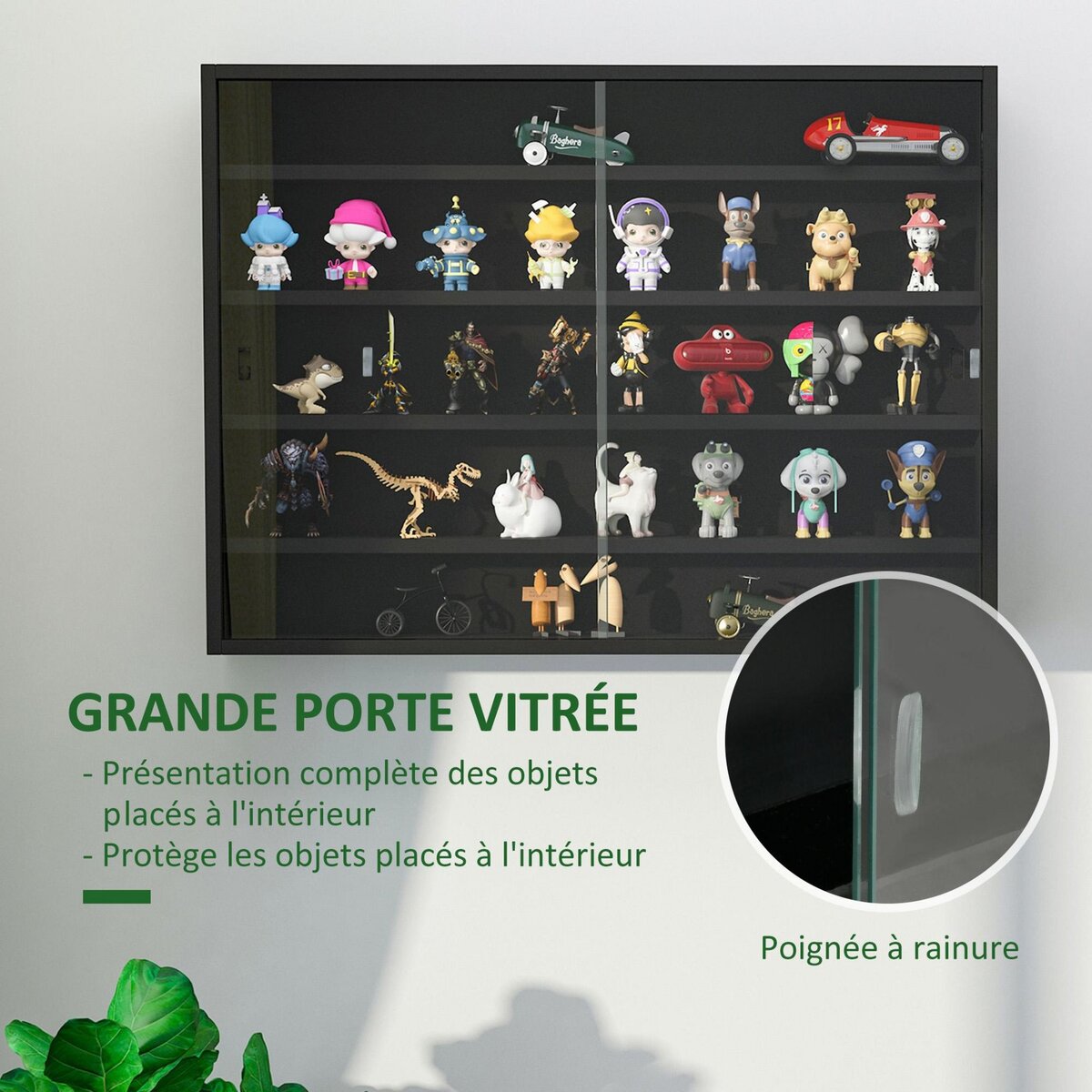 HOMCOM Vitrine murale étagère - 5 étagères réglables - 2 portes coulissantes verre - panneaux noir