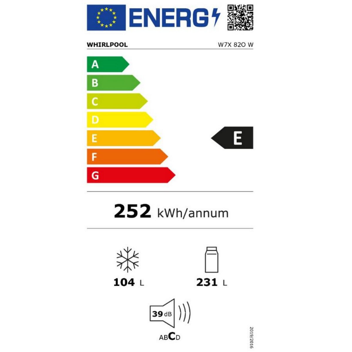 Whirlpool Réfrigérateur combiné 60cm 335l nofrost - W7X82OW