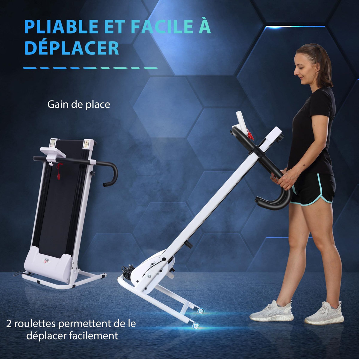 HOMCOM Tapis de course électrique pliable 500 W 1-10 Km/H écran LCD multifonctions acier noir et blanc