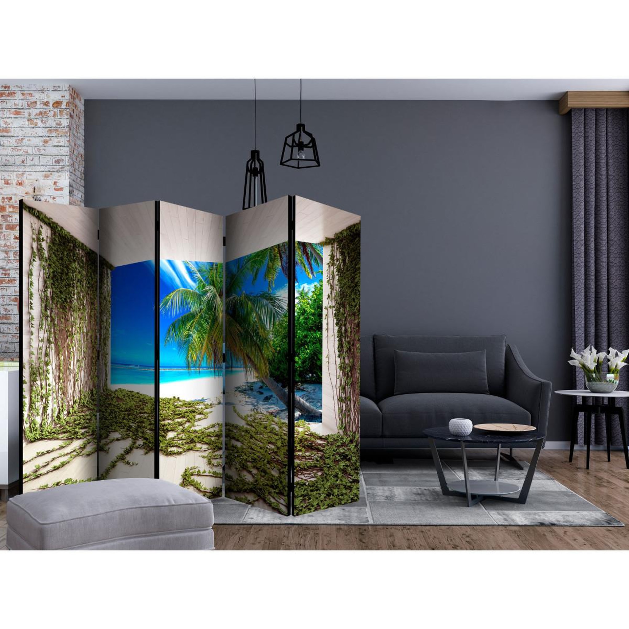 Voir la diapositive 2 : Paris Prix Paravent 5 volets  beach & ivy  172x225cm