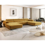 BEST MOBILIER Ayden - canapé panoramique en u 7 places convertible avec coffre et têtières réglables en tissu. Coloris disponibles : Noir, Beige