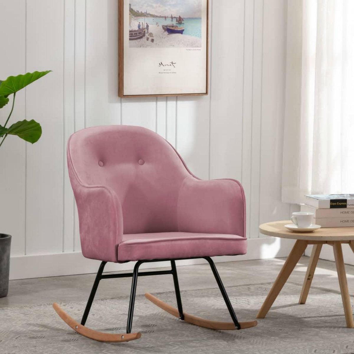 VIDAXL Chaise a bascule Rose Velours