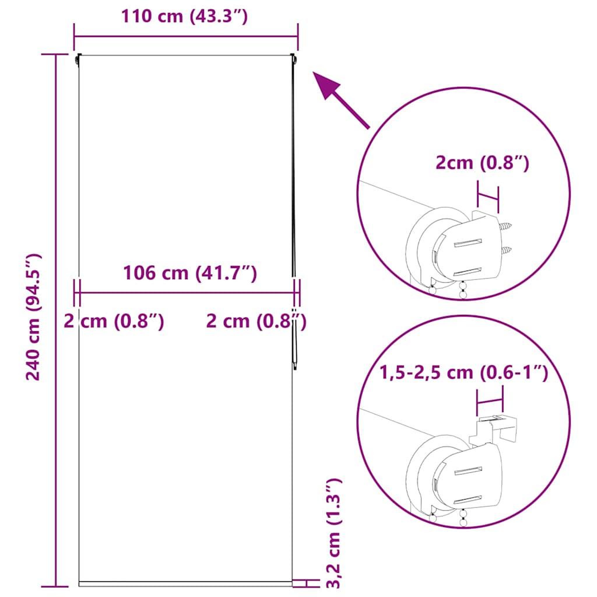 Voir la diapositive 6 : VIDAXL Store enrouleur de douche 110x240 cm largeur du tissu 106 cm