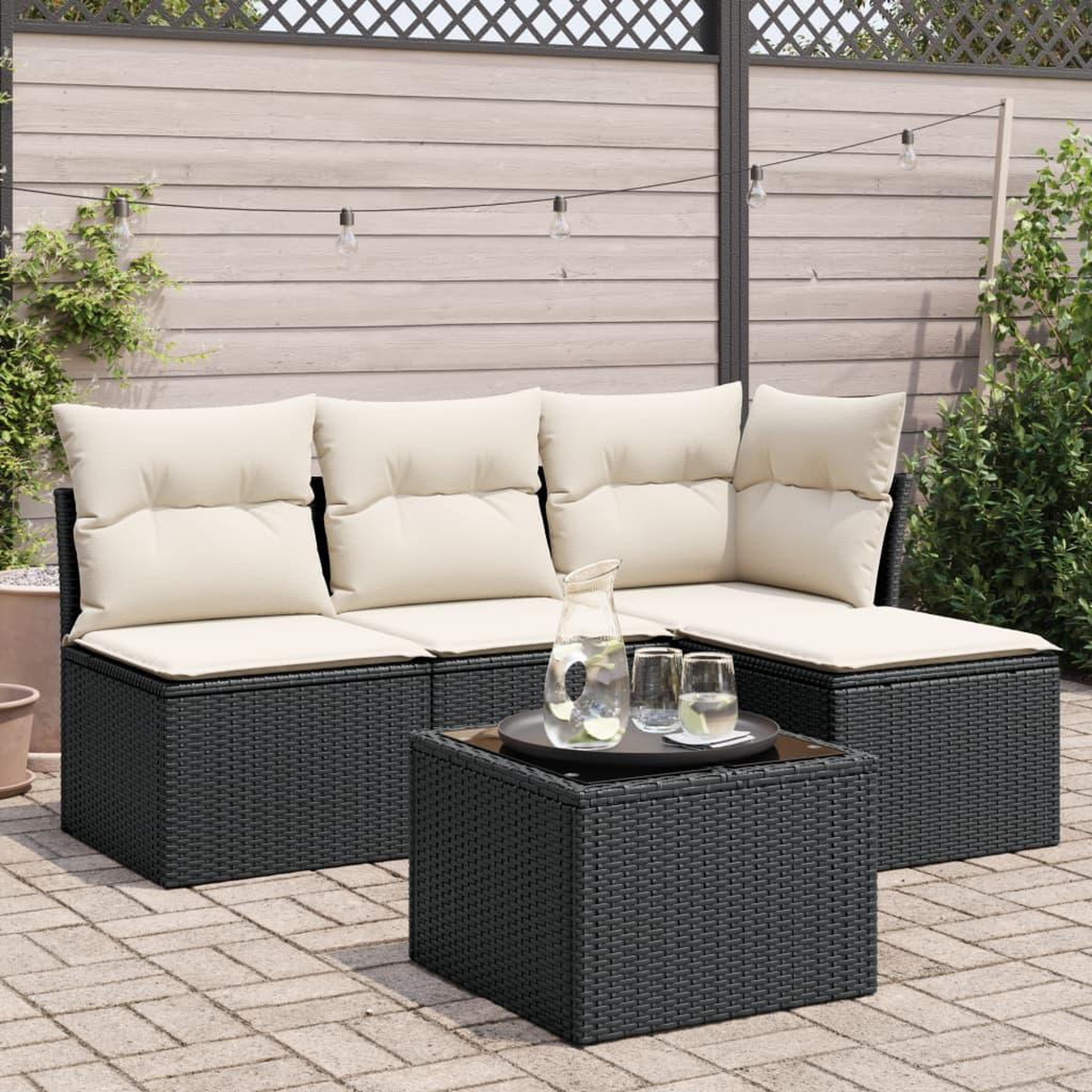 VIDAXL Salon de jardin 5 pcs avec coussins noir resine tressee