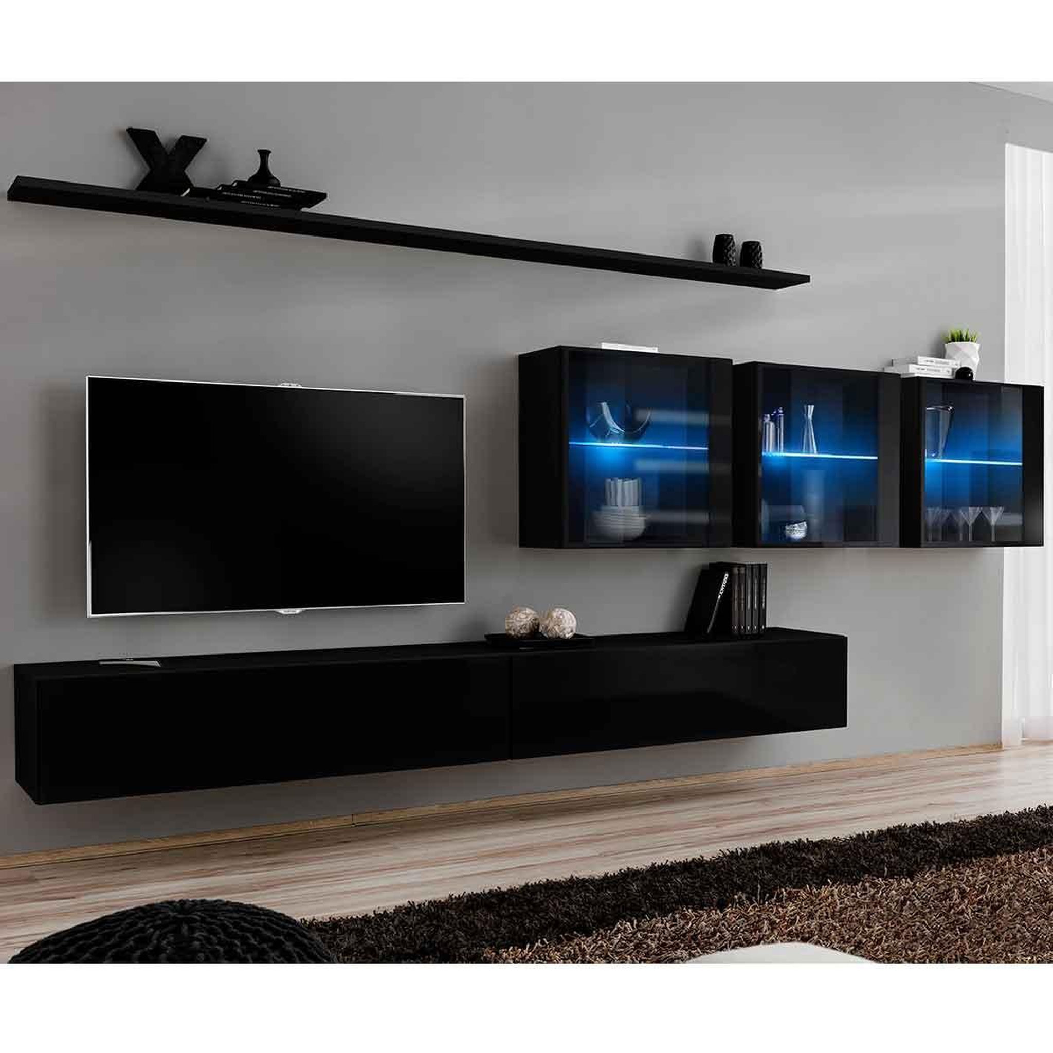 Paris Prix Meuble tv mural design  switch xvii  340cm noir