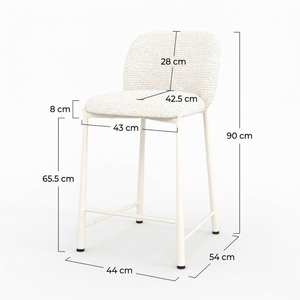 Rendez vous déco Lot de 2 chaises pour ilot central 65,5 cm, tissu texturé écru chiné-Bento