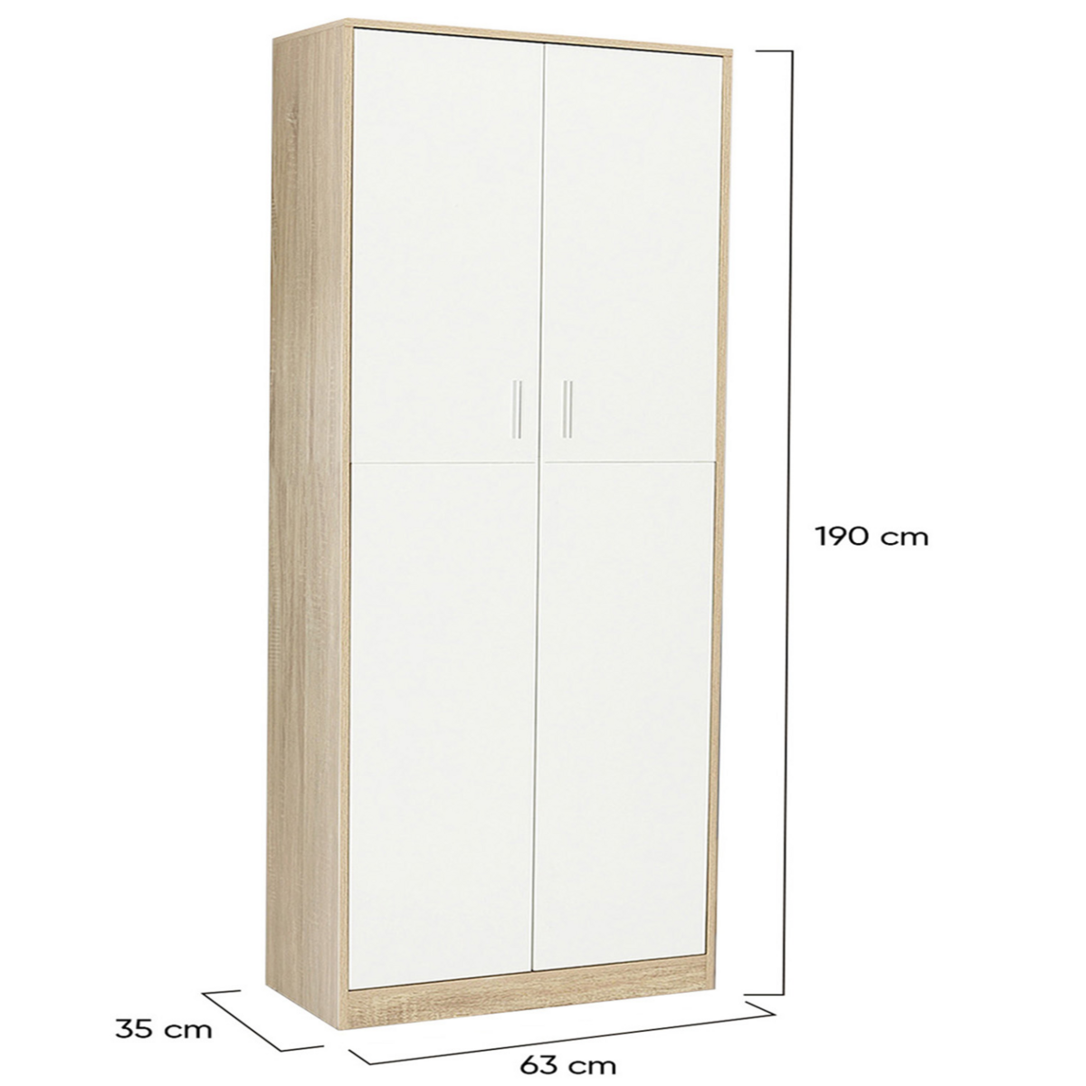ID MARKET Armoire de bureau 190 cm multifonction MARIA bois et blanc 2 portes 4 étagères