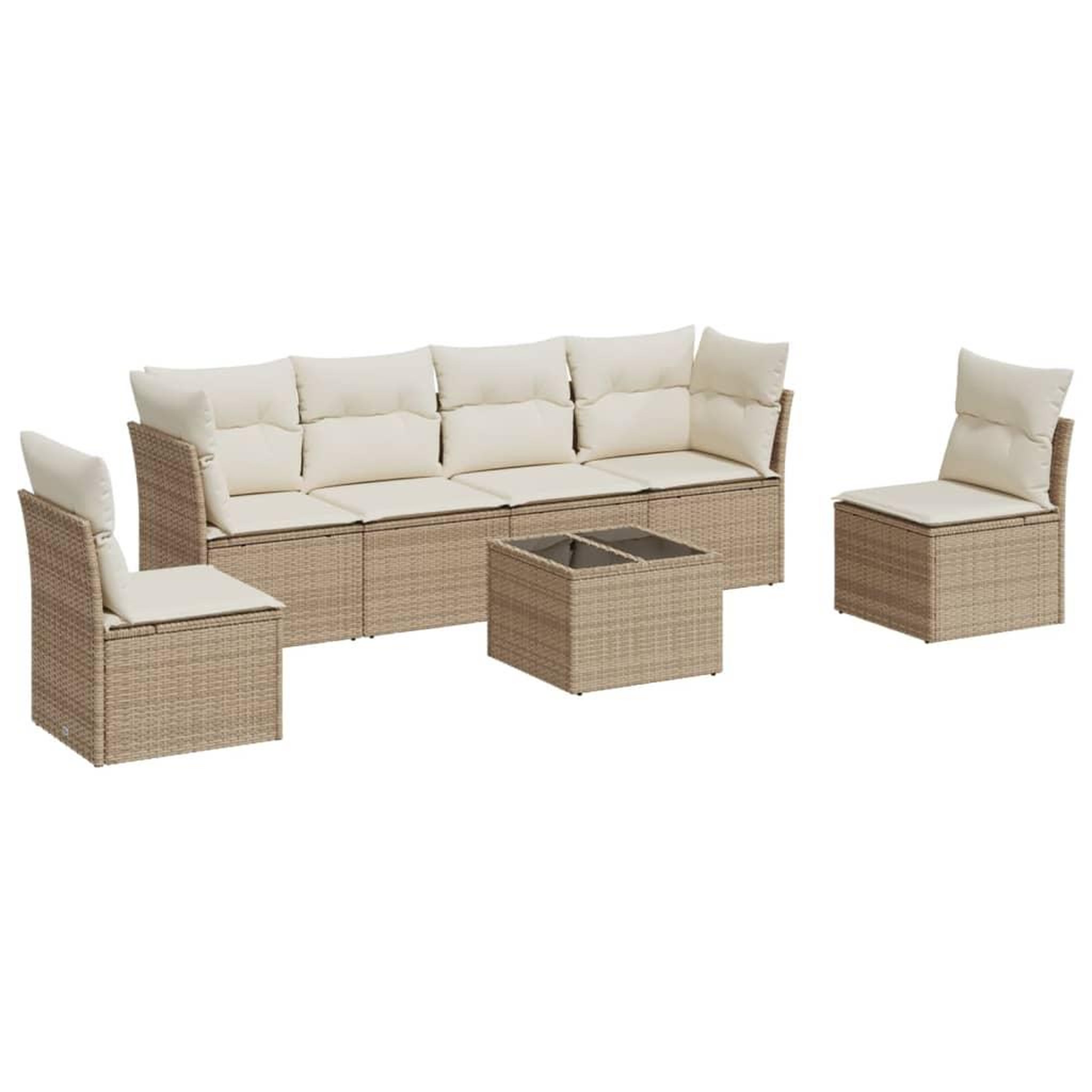 Voir la diapositive 2 : VIDAXL Salon de jardin avec coussins 7 pcs beige resine tressee