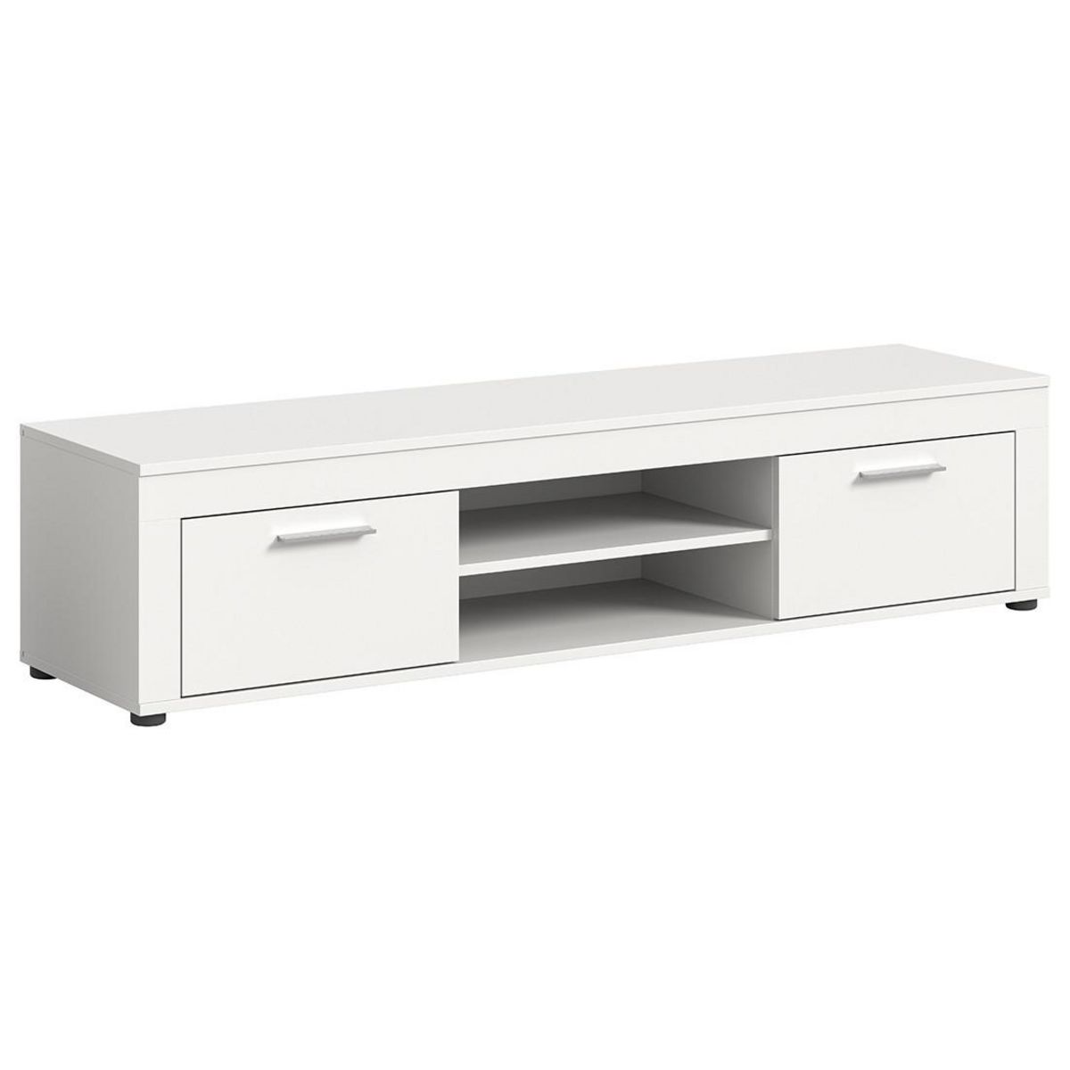 BEST MOBILIER Stafford - meuble tv - blanc - 2 portes et 2 niches - 160 cm