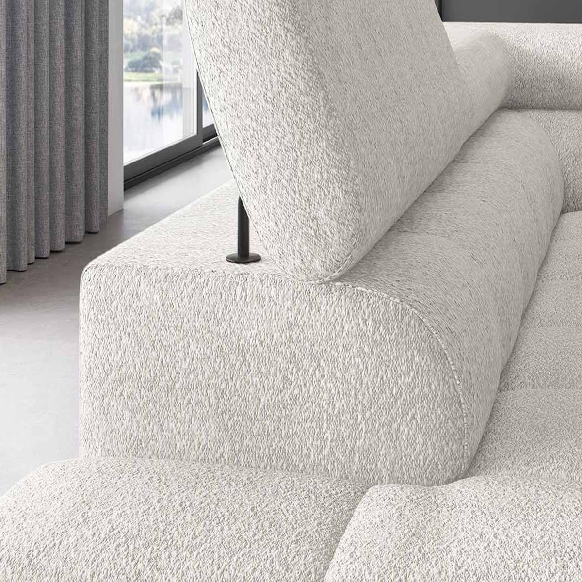 BEST MOBILIER Elisa - canapé d'angle gauche 5 places convertible avec coffre et têtières réglables en tissu bouclette