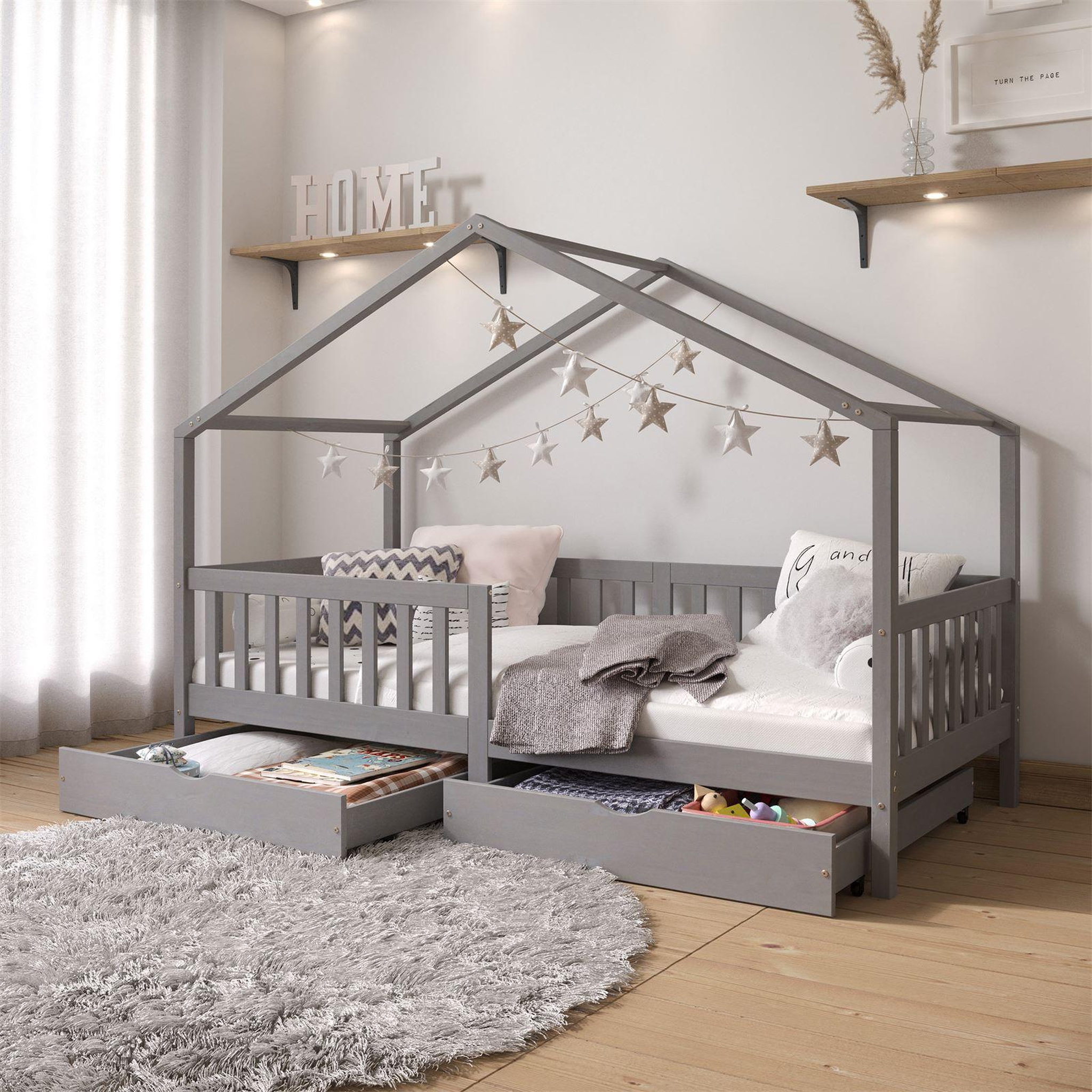 Voir la diapositive 2 : IDIMEX Lit cabane ELEA avec tiroirs, 90 x 200 cm en pin massif