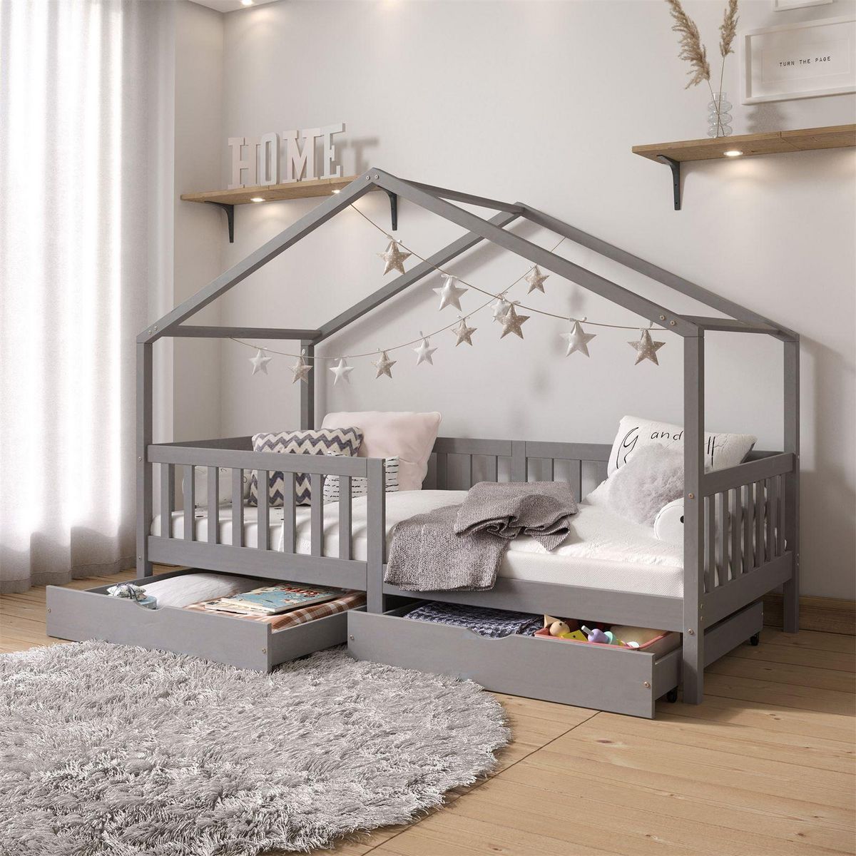 IDIMEX Lit cabane ELEA avec tiroirs, 90 x 200 cm en pin massif